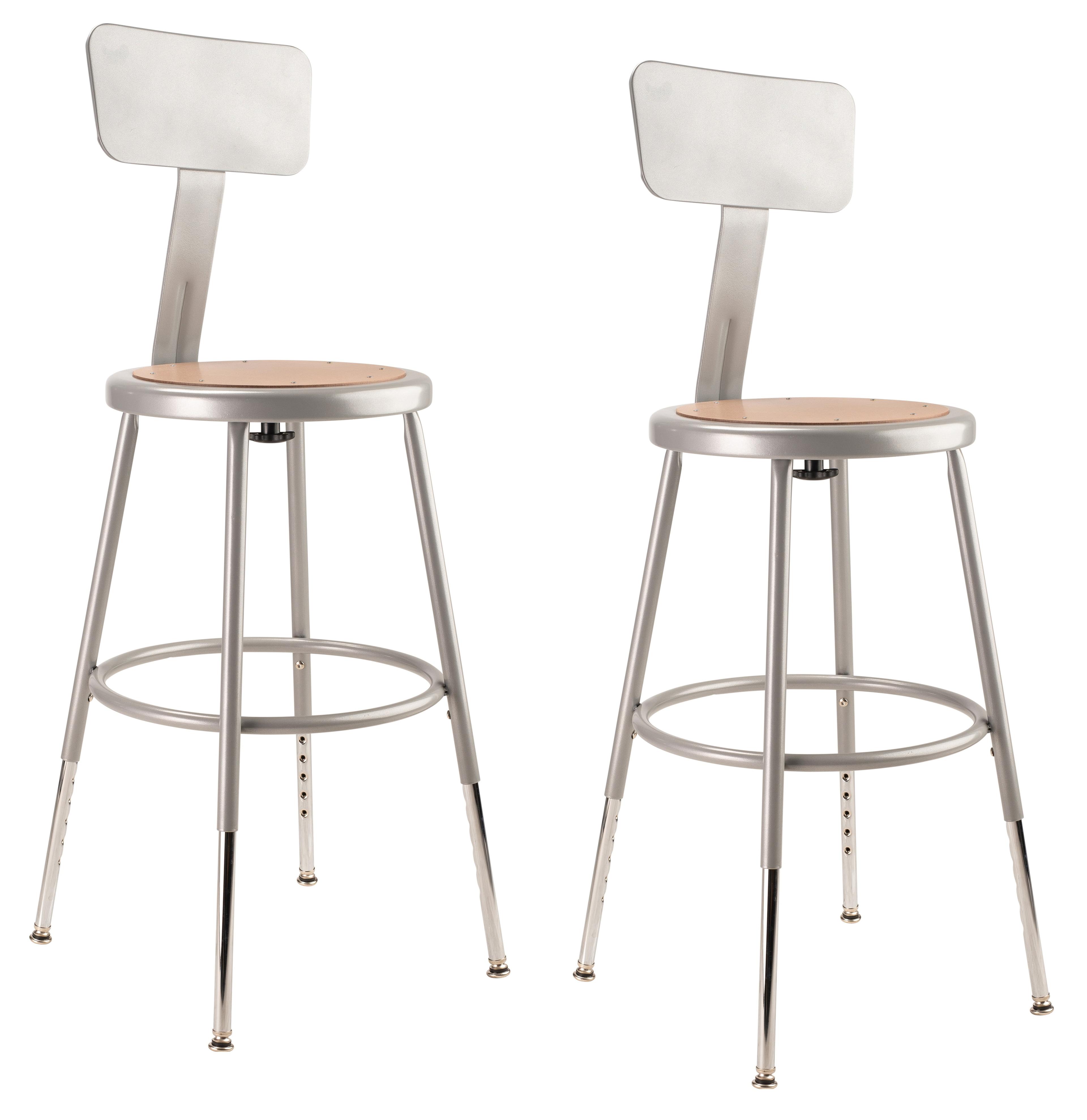 Adjustable Gray Steel and Wood Low-Back Stool with Footring