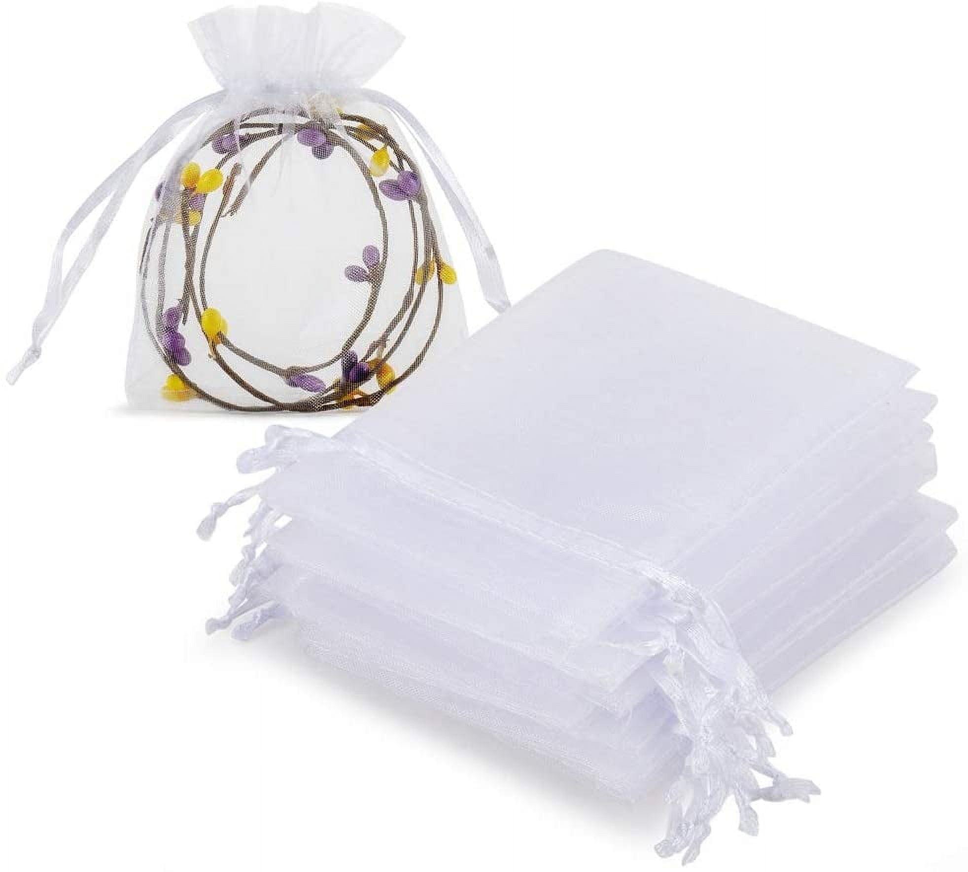 White Organza Drawstring Jewelry Bags with Satin Closure, 3 x 4 inch, 100 Pack