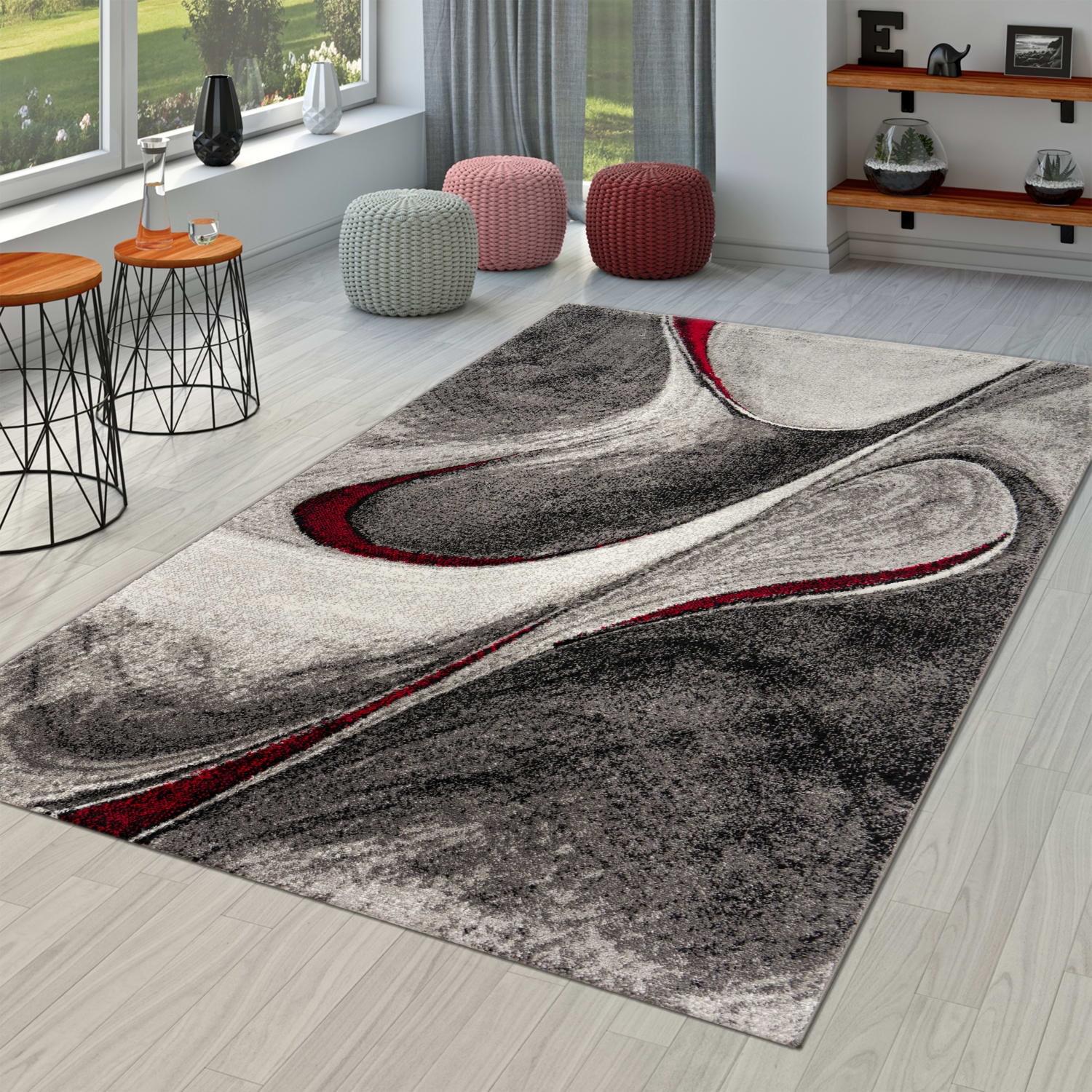 Paco Home Modern Designer Rug with Abstract Pattern in Grey Red - 5'3" x 7'7" (5'x7')