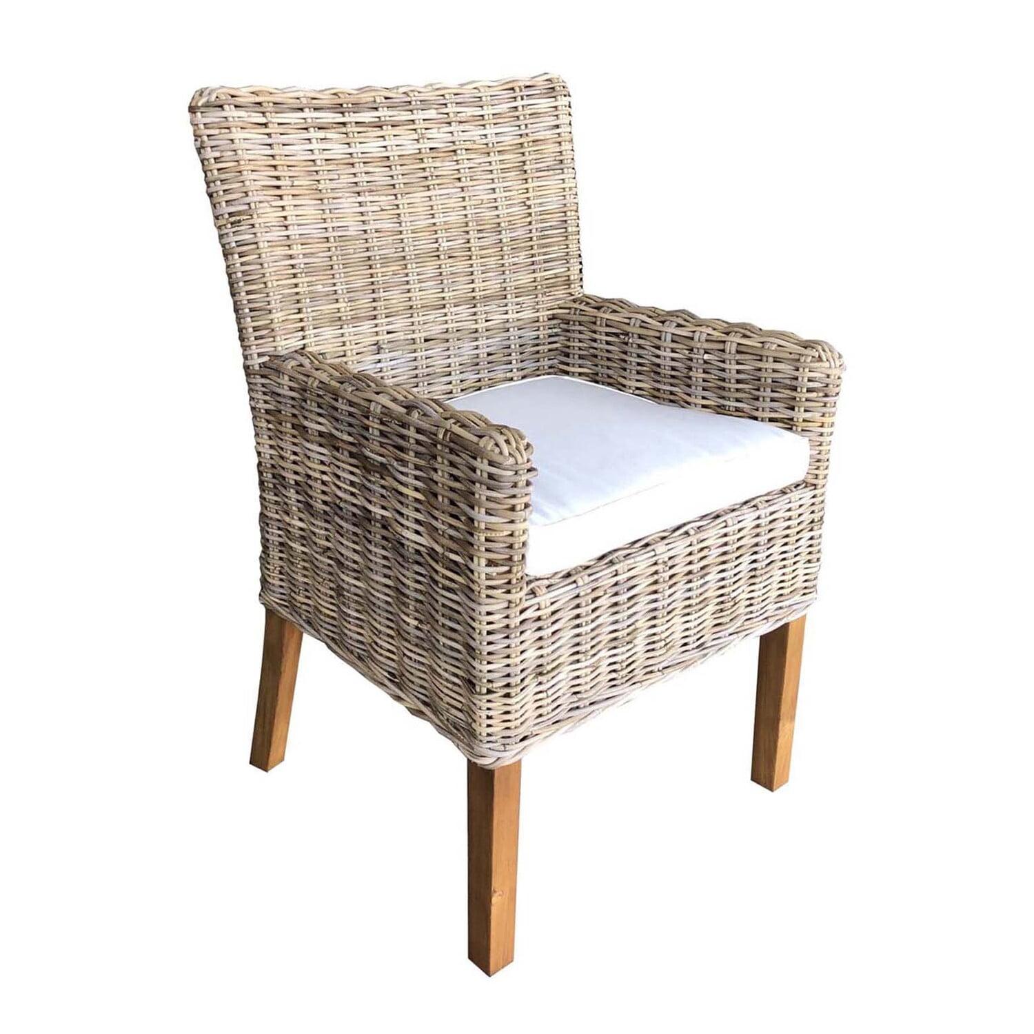 White Rattan Arm Chair with Cushioned Seat