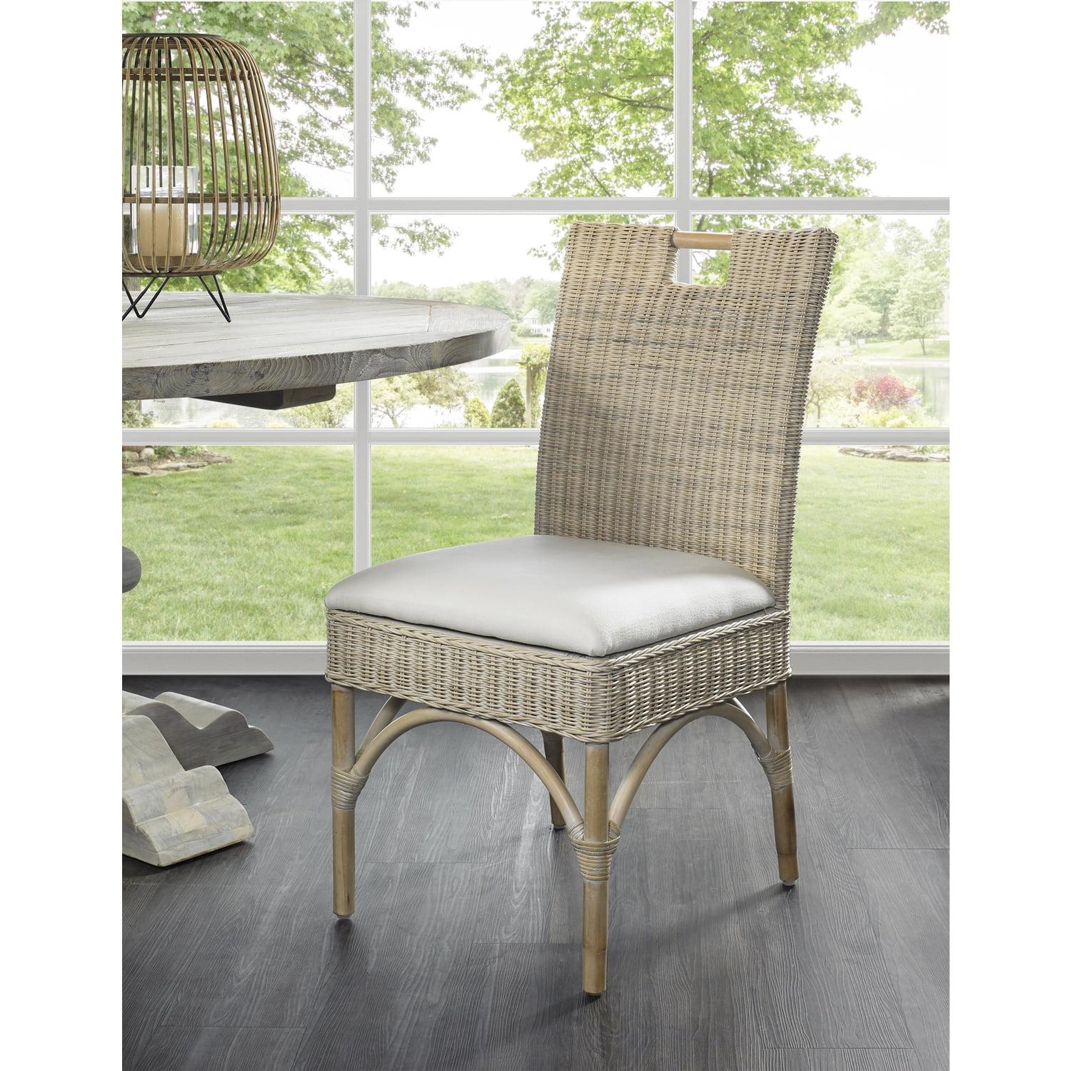 Malio White Wash Rattan Dining Chair with Cushion