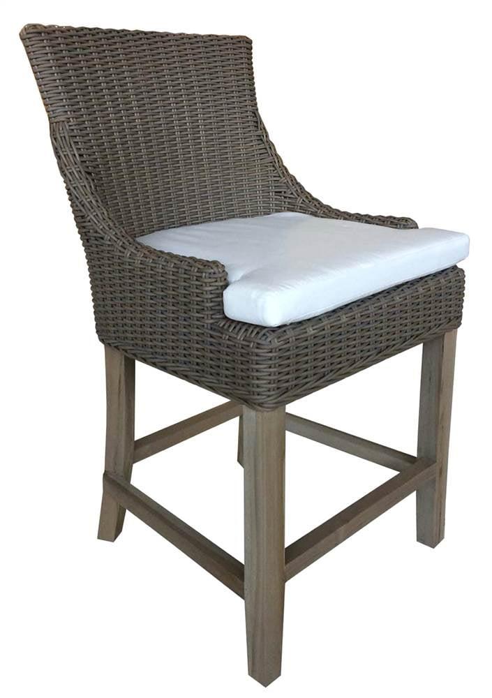 Natural Reclaimed Teak and Wicker Barstool with Cushion