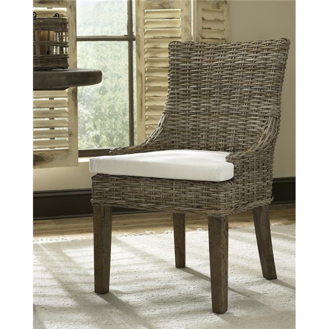 Set of 2 Alfresco Hand-Woven Kubu Rattan Dining Chairs with Gray Cushions