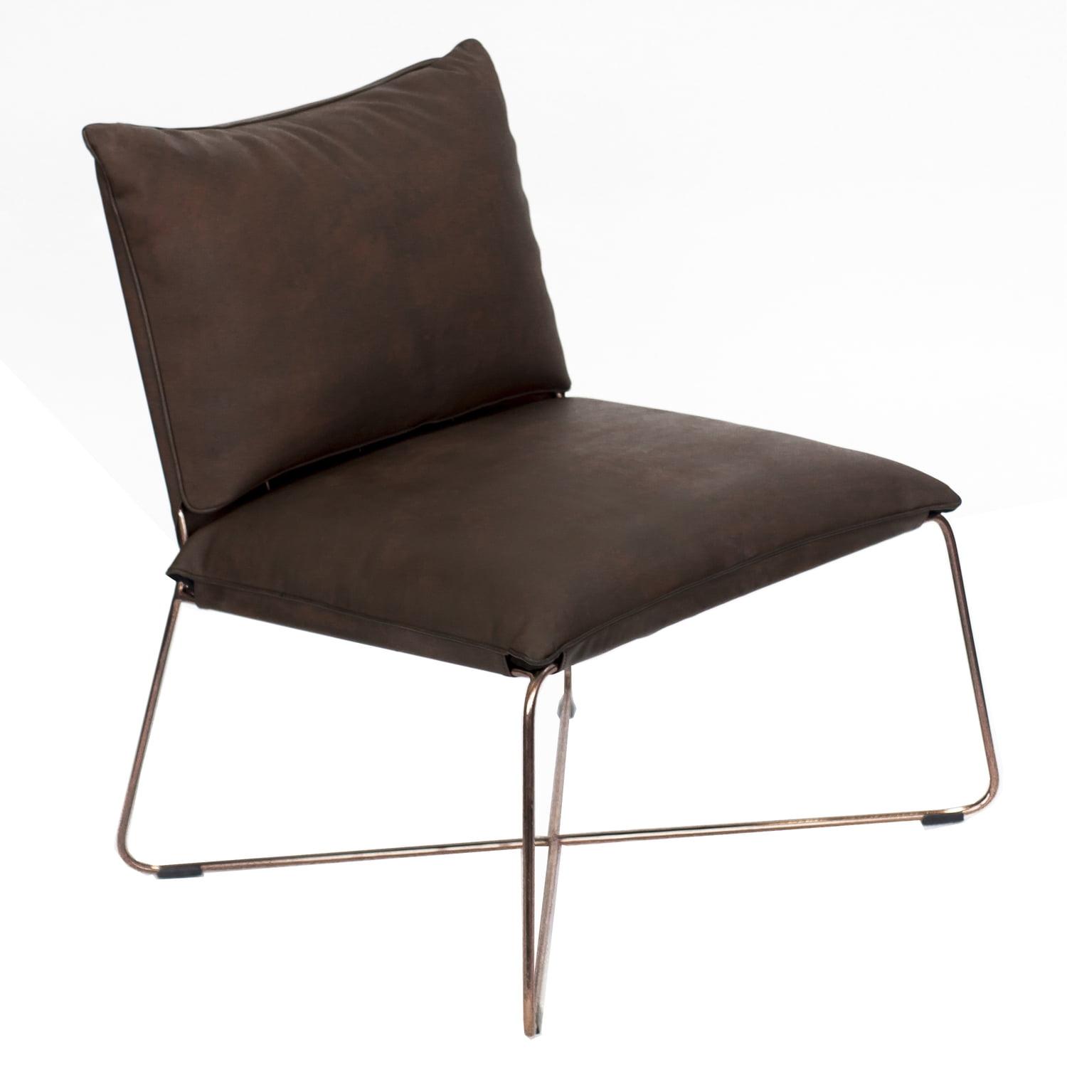 Sleek Industrial Dark Brown Leather Chaise with Metal Frame