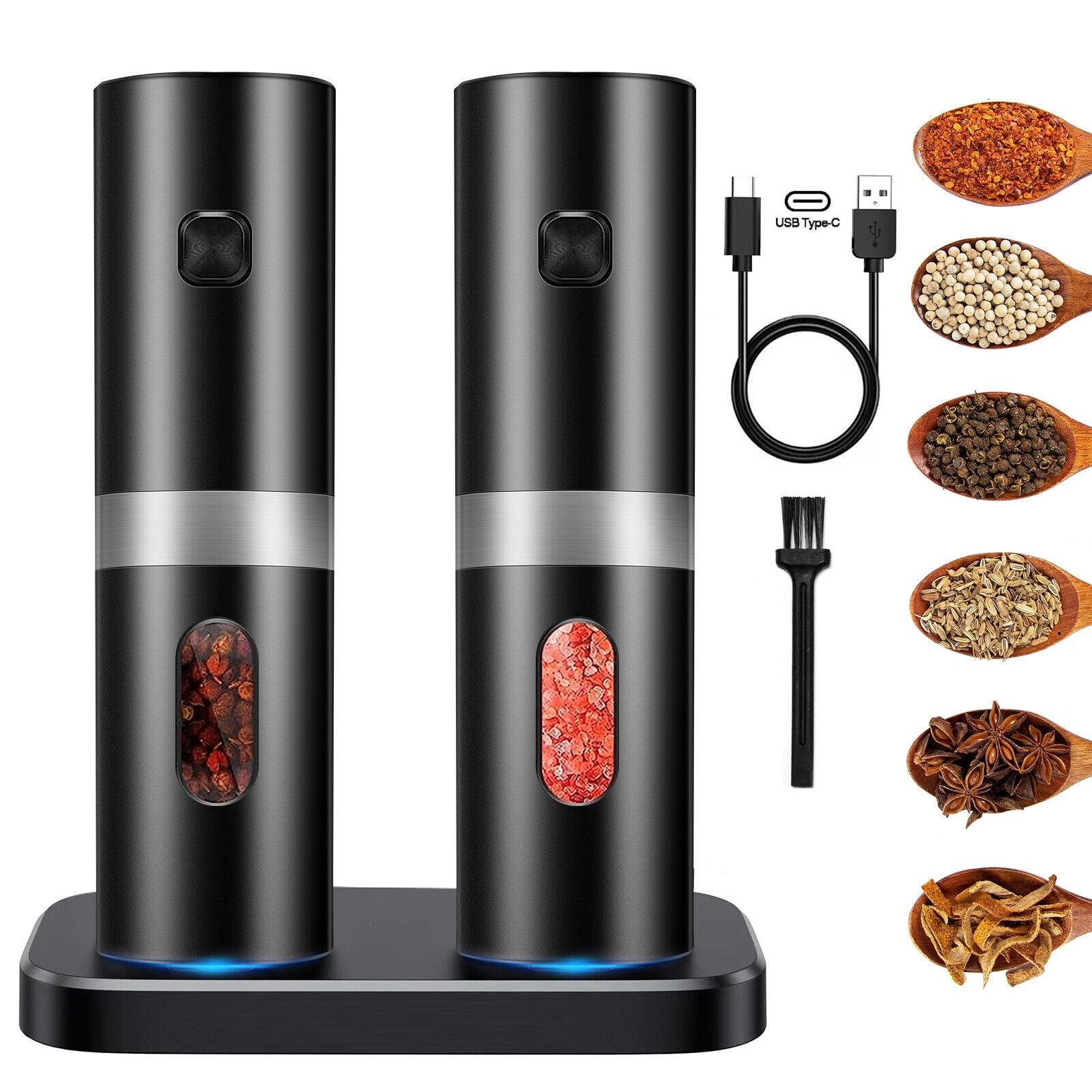 Black Electric Salt and Pepper Grinder Set with USB Charging Base