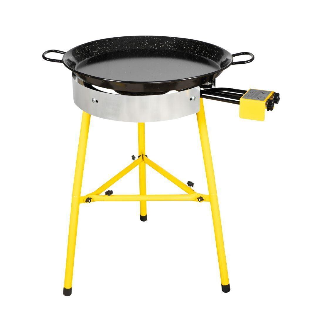 Paelluxe Paella Burner and Stand Set 20 Servings, 24 Inch Paella Pan, Dual Propane Outdoor Stove with Stand & Regulator, Portable Gas Cooker for Camping Crawfish Boil Cooking Outdoor, Paellera Propano