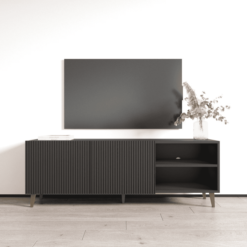 Black Matte 59" TV Stand with Storage Cabinets