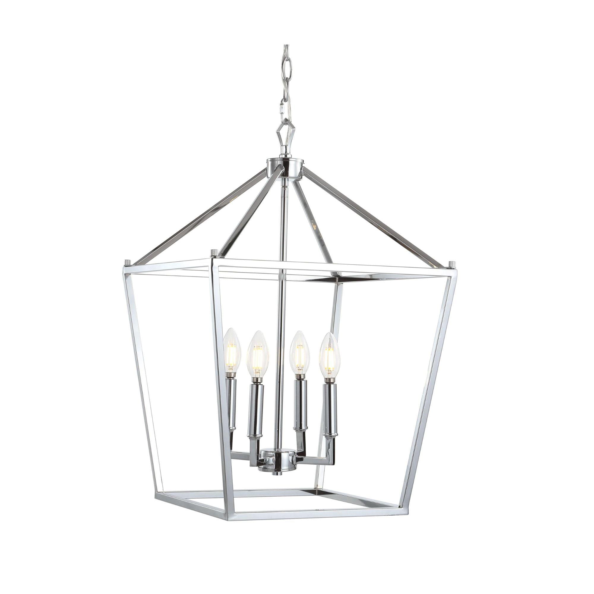 Pagoda 16" 4-Bulb Lantern Metal LED Pendant, Chrome