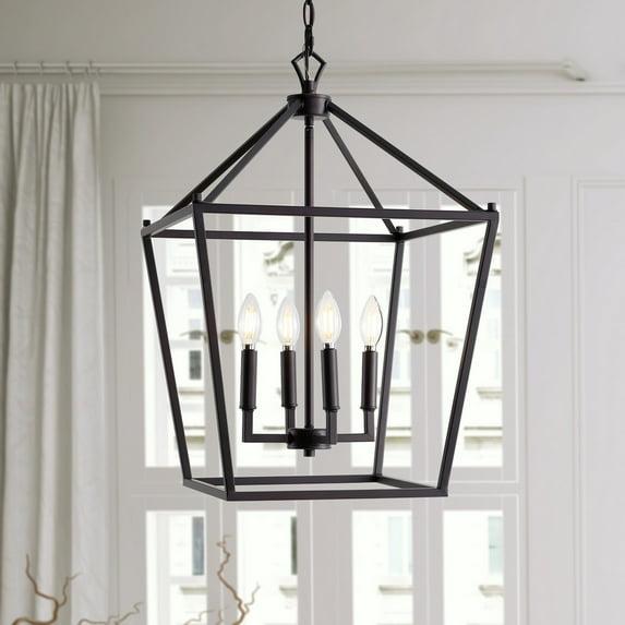 JONATHAN Y Pagoda 16" 4-Light Classic Traditional Metal Cage Lantern LED Pendant, Oil Rubbed Bronze