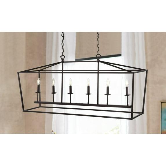 JONATHAN Y Pagoda 49" 6-Light Classic Traditional Metal Linear Cage Lantern LED Pendant, Oil Rubbed Bronze