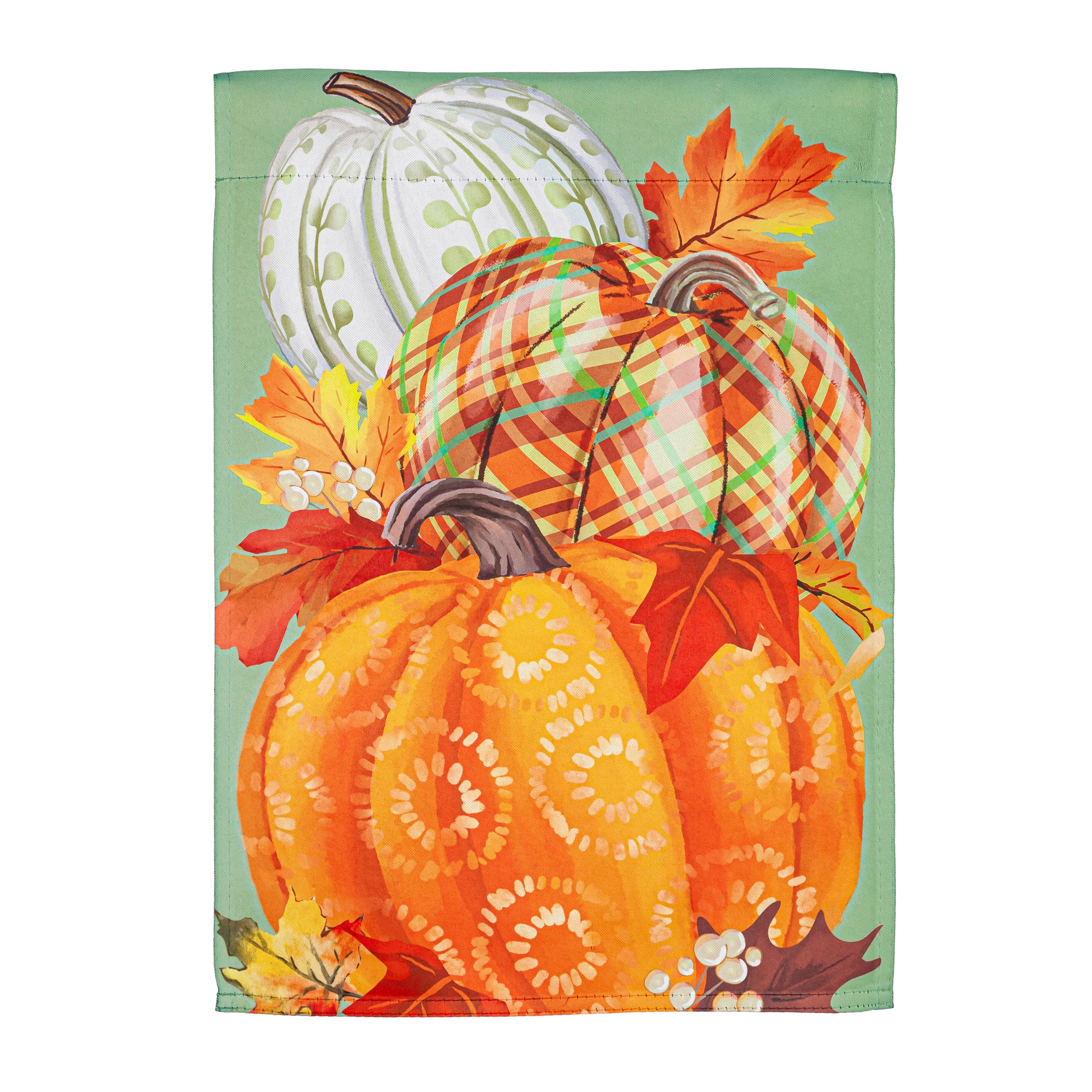 Evergreen Garden Flag Painted Fall Pumpkins Suede Double Sided Indoor Outdoor Decor 18" x 12.5"