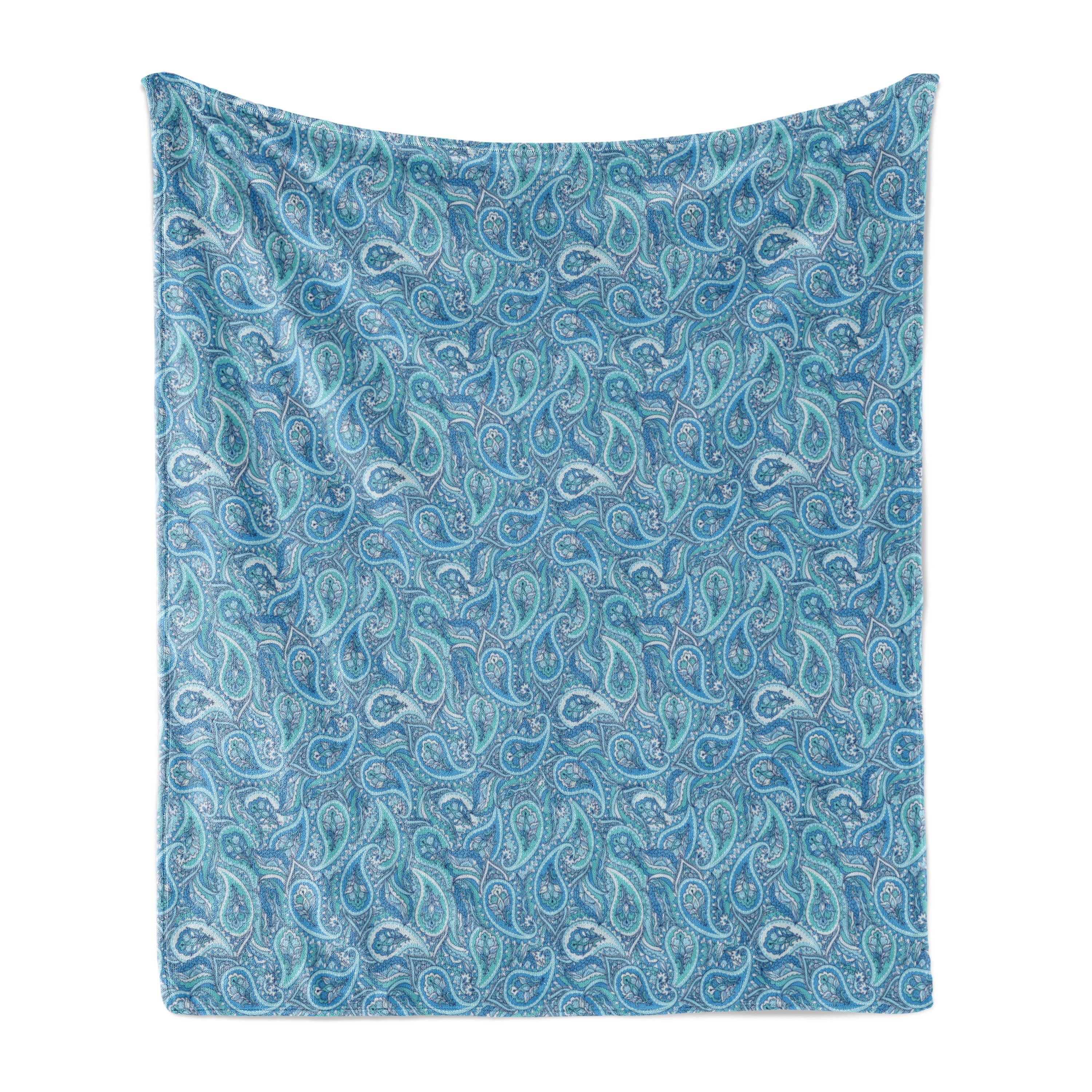 Ambesonne Paisley Fleece Throw Blanket Blue Tones Oriental Floral