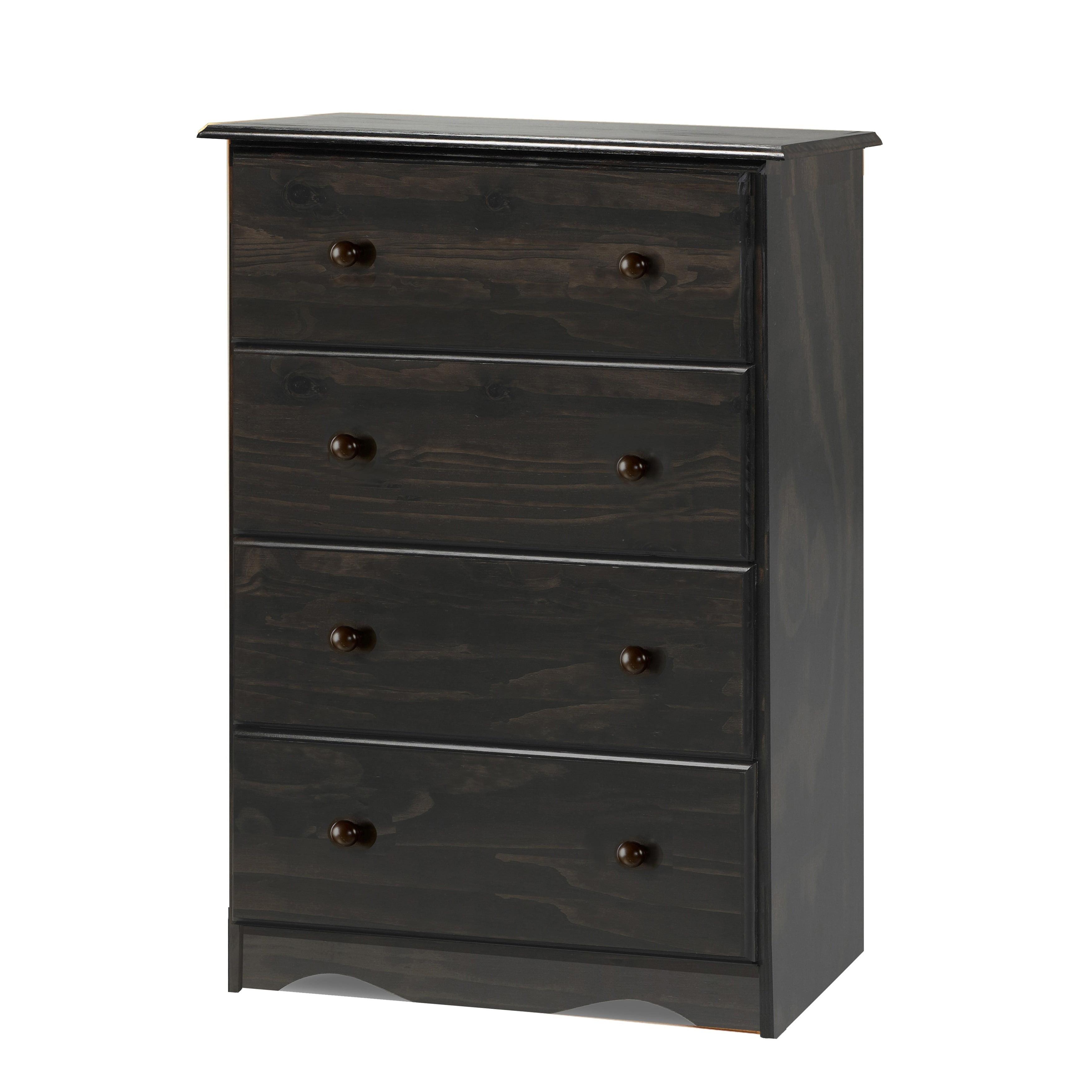 Palace Imports  100% Solid Wood 4-Jumbo Drawer Chest with Lock, Metal or Wooden Knobs Java Espresso Finish, Stained Dark Wood
