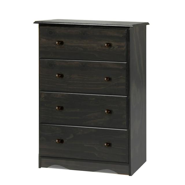 Palace Imports  100% Solid Wood 4-Jumbo Drawer Chest with Lock, Metal or Wooden Knobs Java Espresso Finish, Stained Dark Wood