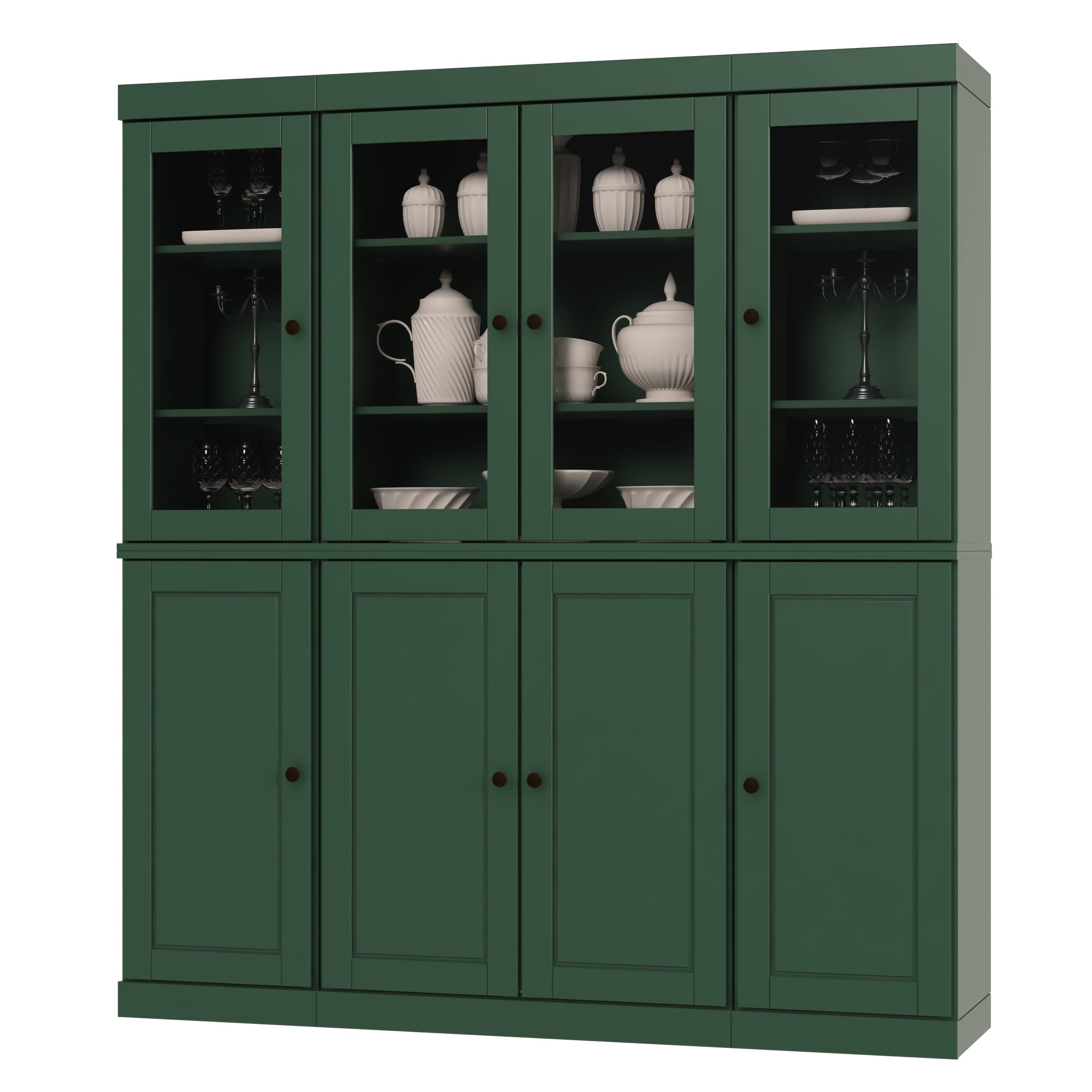 Palace Imports 100% Solid Wood Kitchen Pantry Storage Cabinet with Solid, Clear Glass Doors, Adjustable Shelves and 2-Drawers, Green