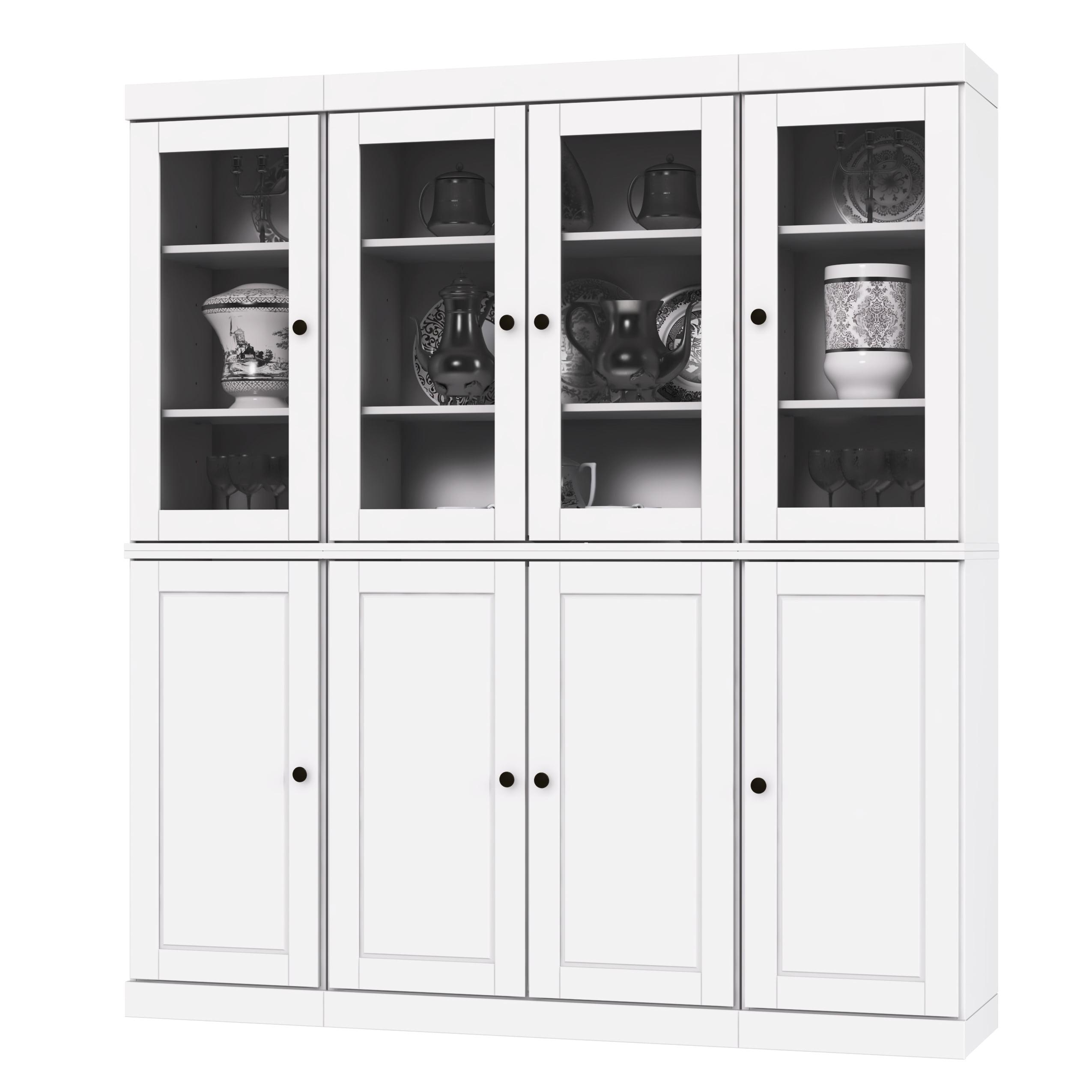 Pulcova 100% Solid Wood 65" Pantry Cabinet with Solid, Clear Glass Doors, 2-Drawers and Adjustable Shelves