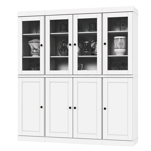 Pulcova 100% Solid Wood 65" Pantry Cabinet with Solid, Clear Glass Doors, 2-Drawers and Adjustable Shelves