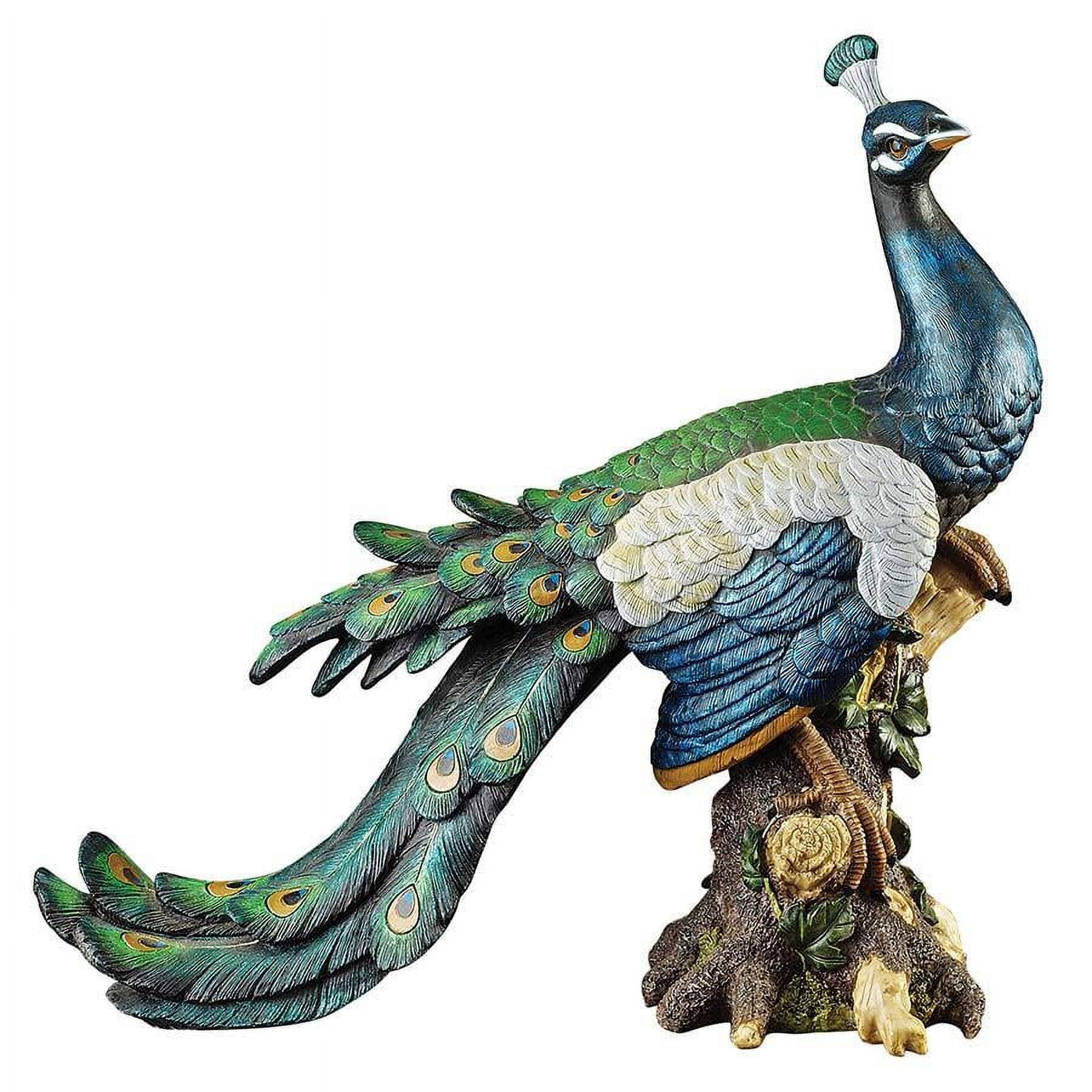 Multicolored Resin Peacock Garden Statue with Detailed Plumage