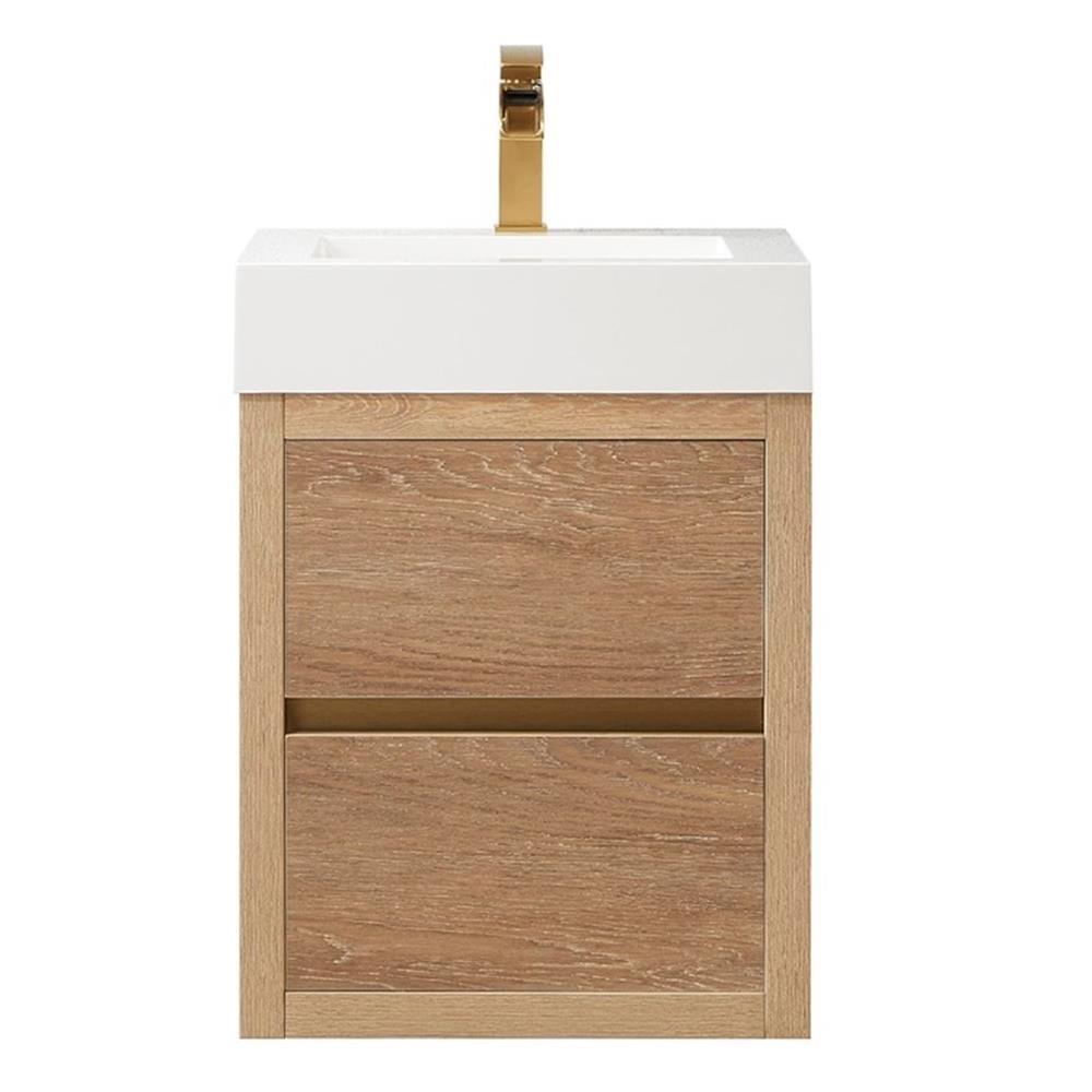 Palencia 18" Oak Wood and White Wall-Mount Single Sink Vanity