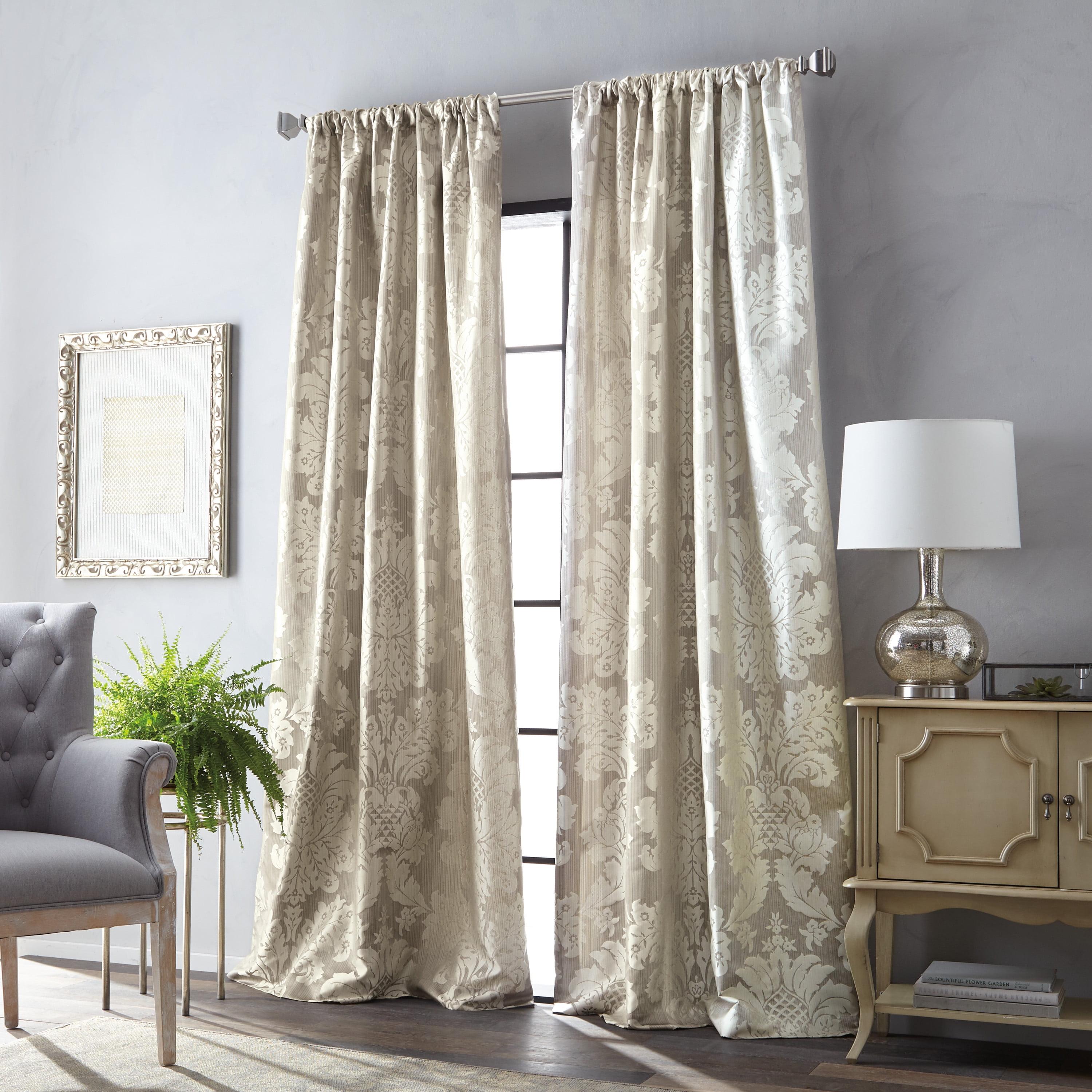 Champagne Damask Room Darkening Rod Pocket Curtain Panel, 95" Polyester