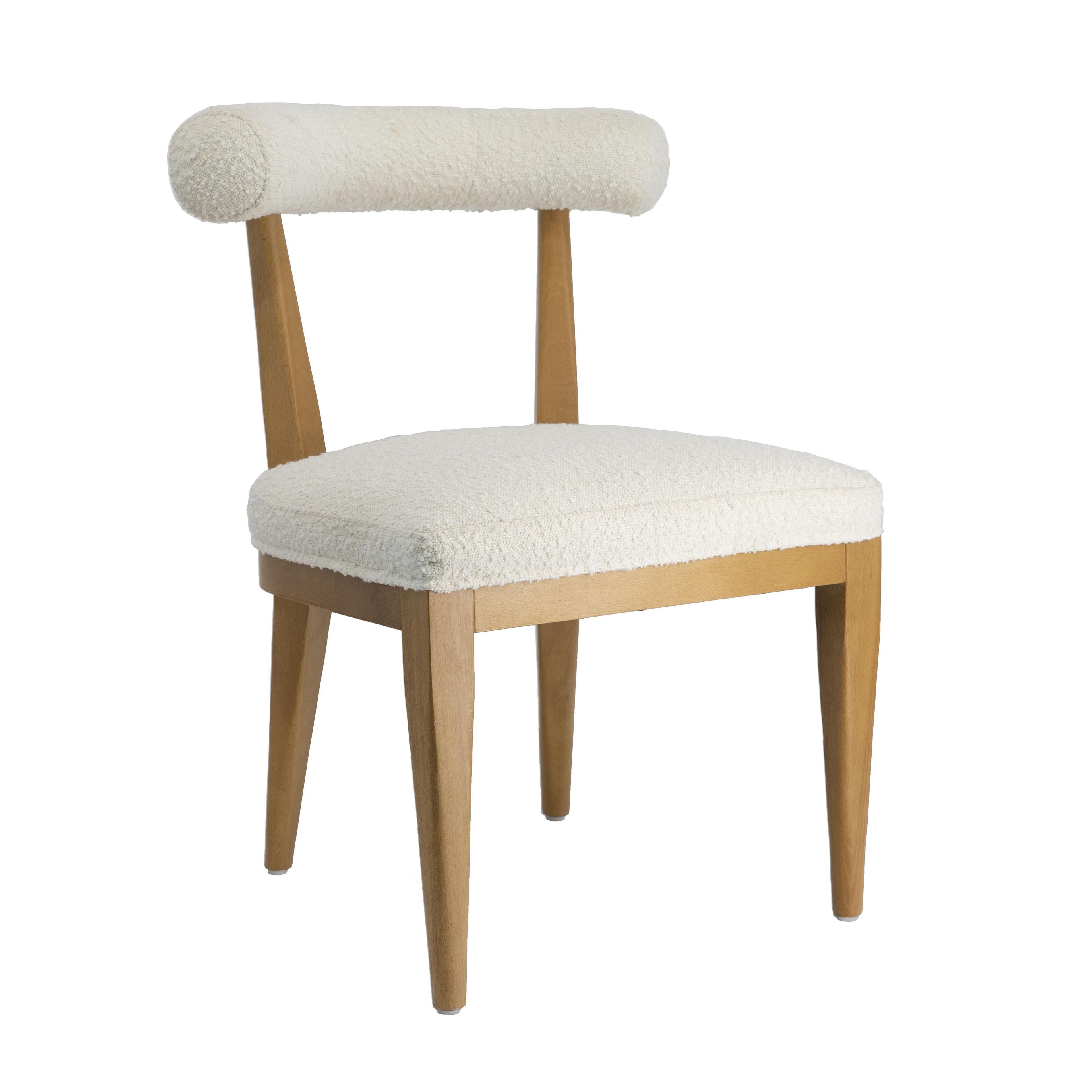 Cream Upholstered Beech Wood Dining Chair with Tapered Legs