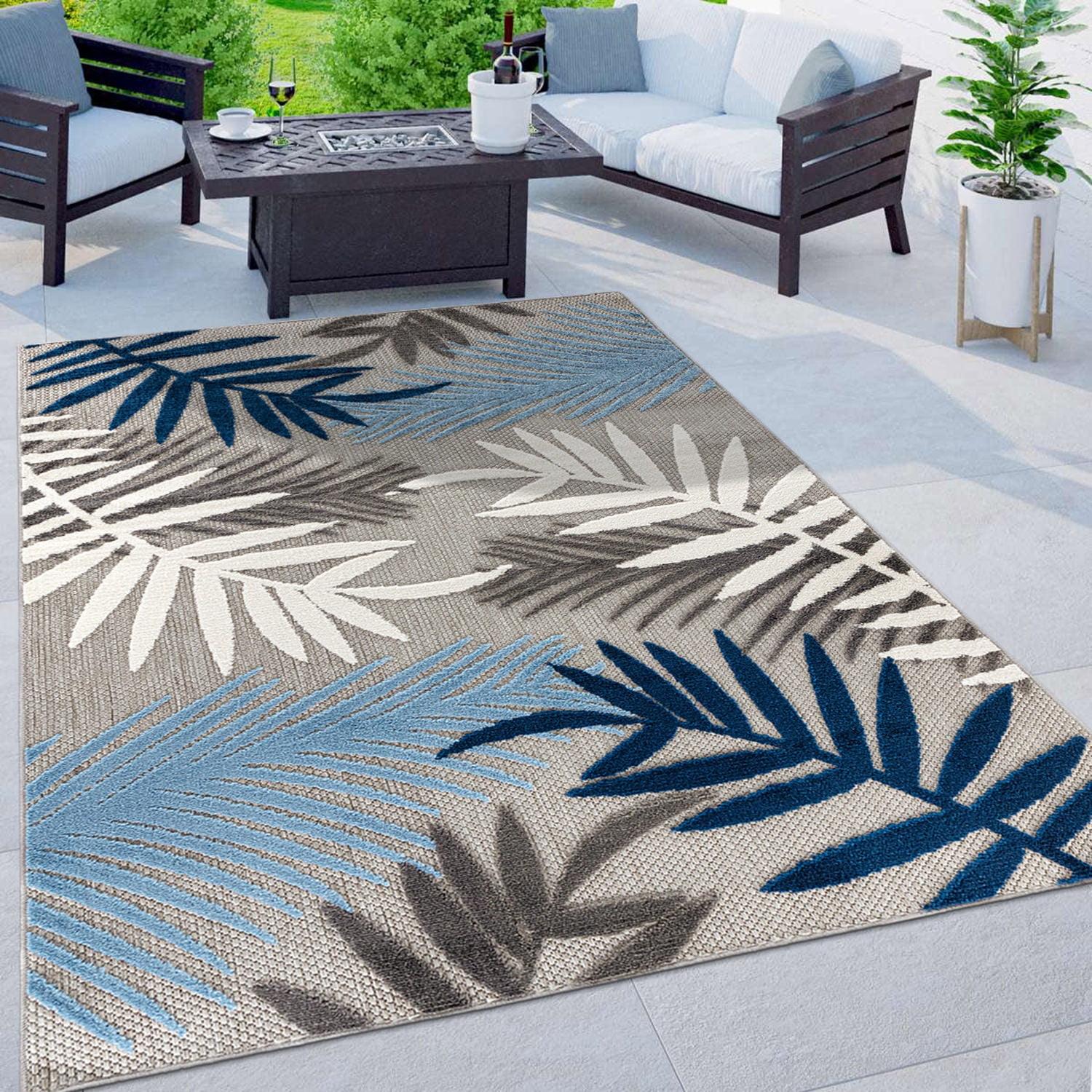 Blue Floral Synthetic 5' x 7' Flat Woven Area Rug