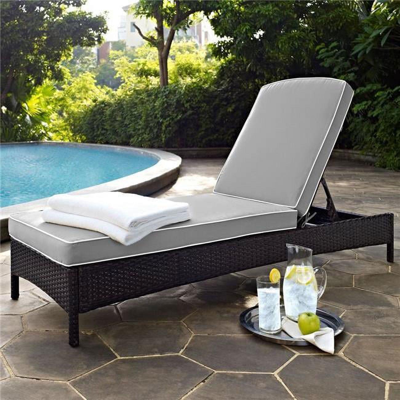 Palm Harbor Brown Wicker Chaise Lounge with Grey Cushions