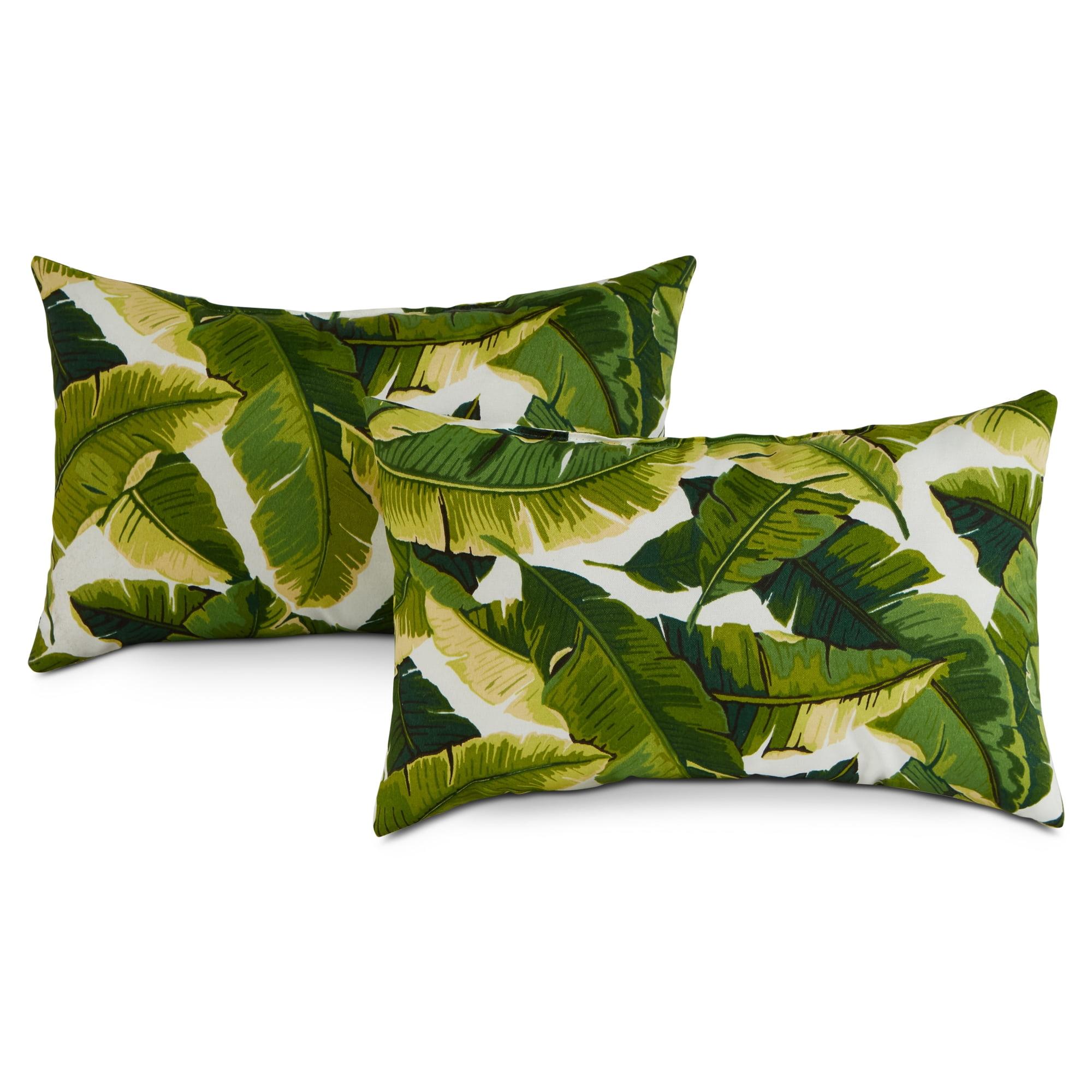 Palm Leaves White Rectangular Outdoor Throw Pillow Set