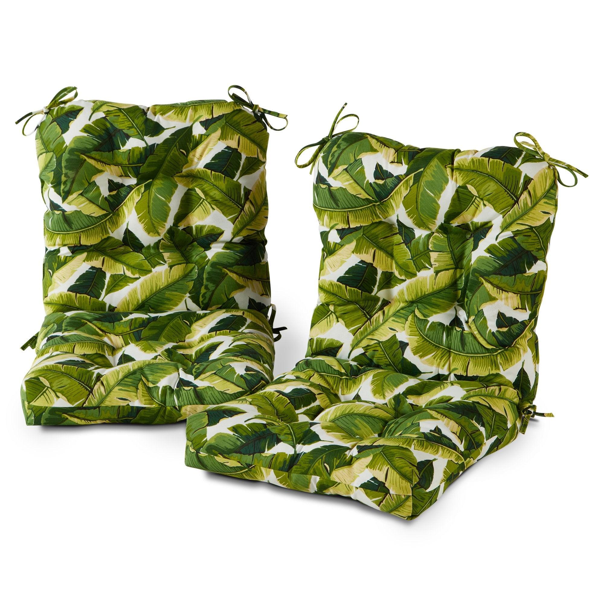 Palm Leaves White 42 x 21 in. Outdoor Tufted Chair Cushion (set of 2) by Greendale Home Fashions