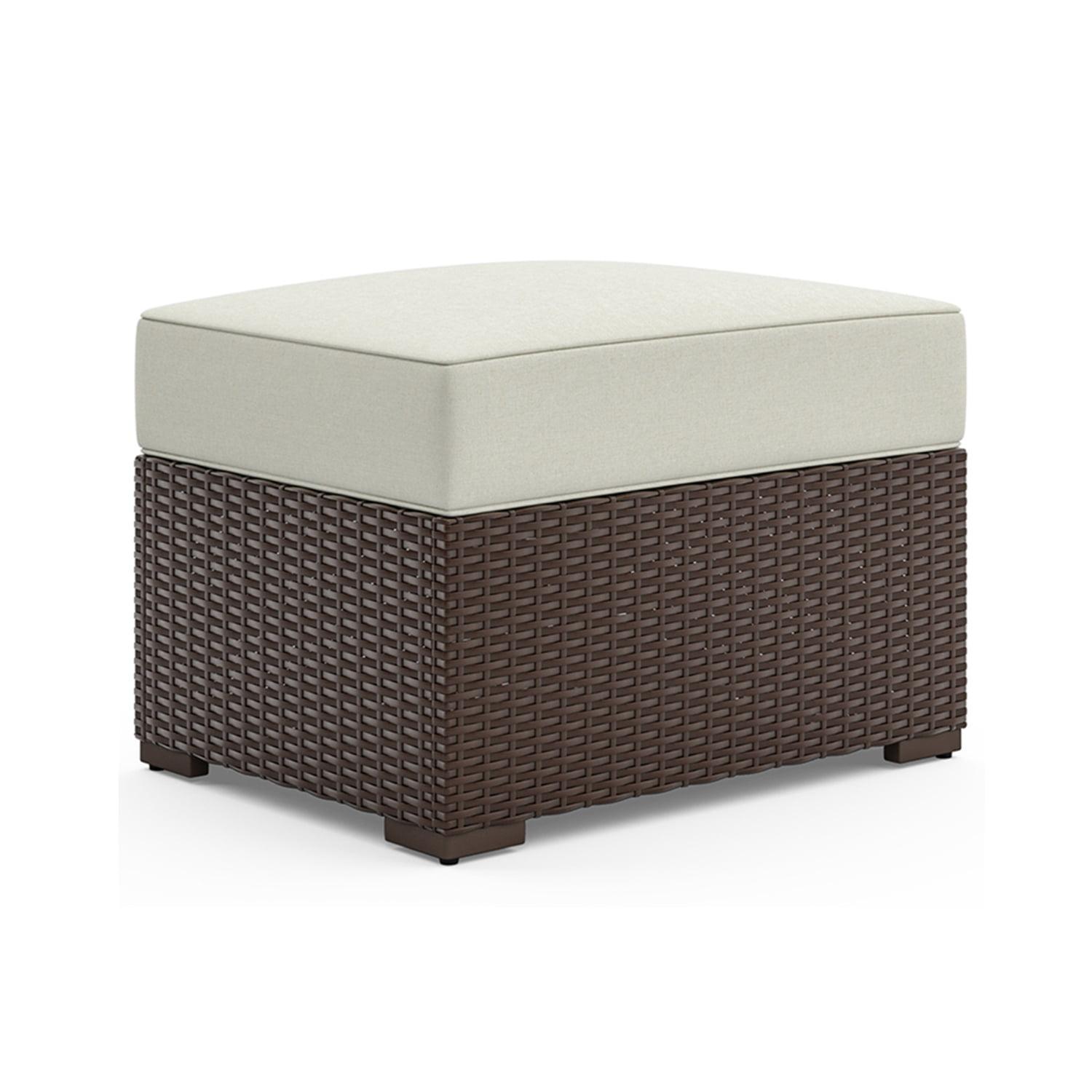 Palm Springs Brown Rattan Outdoor Ottoman with Ivory Cushion