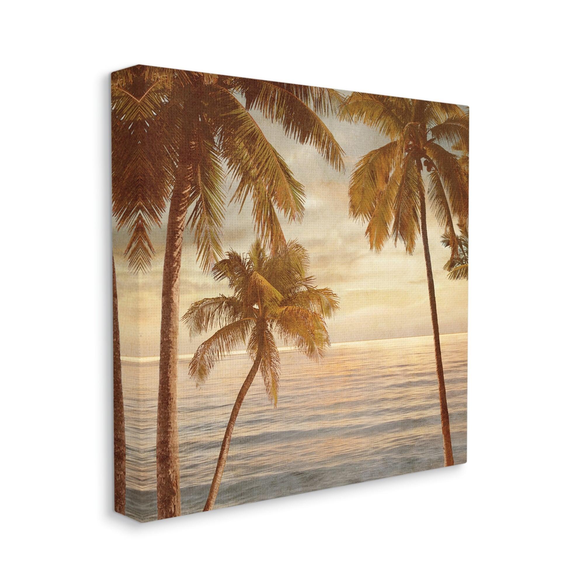 Palm Trees by Ocean Nautical Sunset Sky Landscape Gallery-Wrapped Canvas Print Wall Art, 17x17