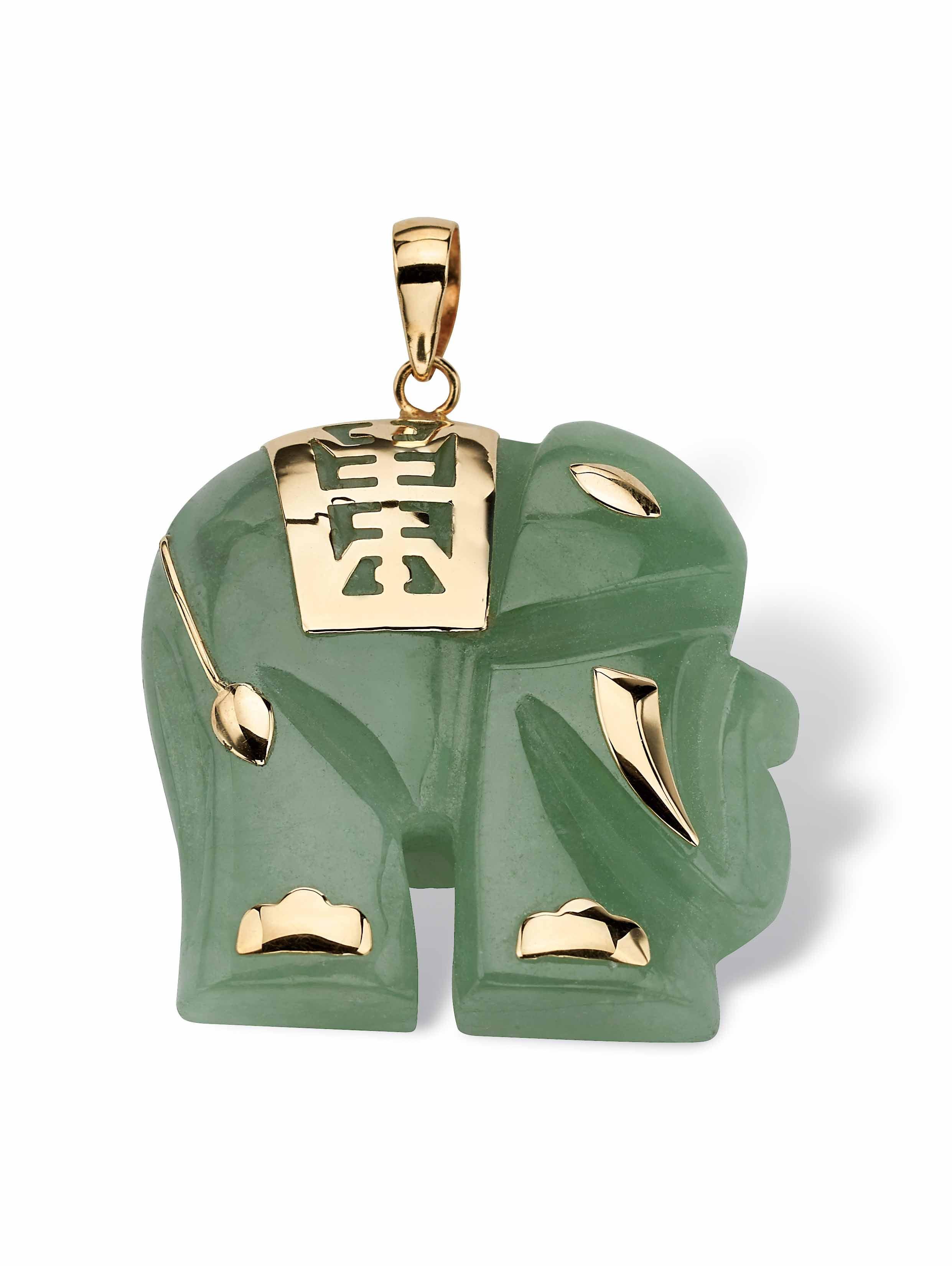 Elegant Green Jade Elephant Charm in 14K Yellow Gold