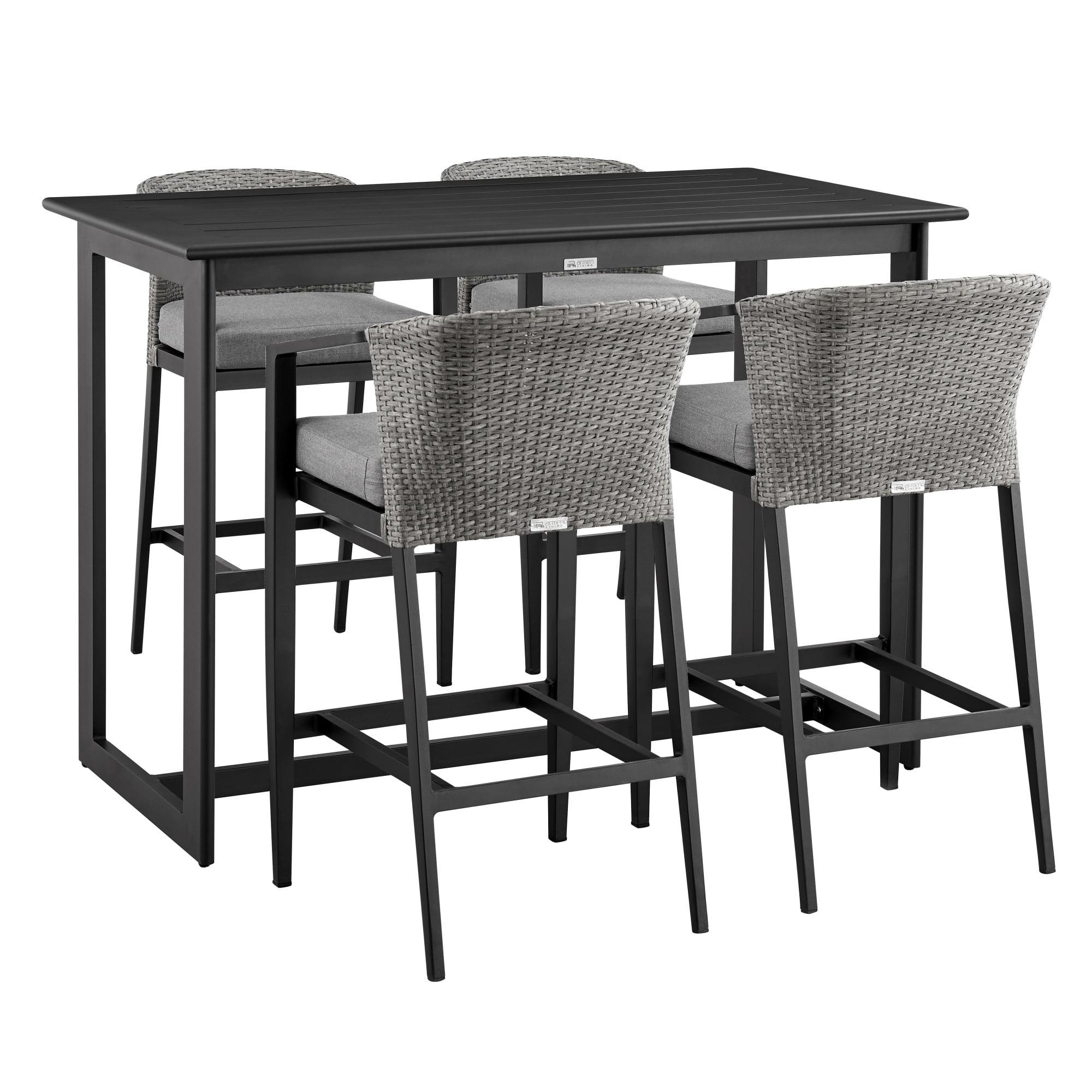 Palma 5-Piece Black Aluminum and Gray Wicker Bar Set