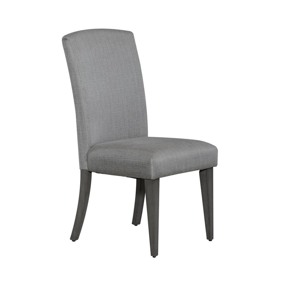 Grey Linen Upholstered Parsons Side Chair with Driftwood Finish