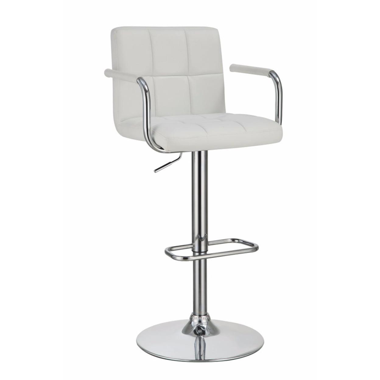 Palomar Sleek White Faux Leather Adjustable Bar Stool with Chrome Base