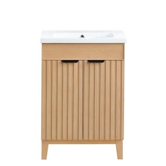 Palos 24" Single Bath Vanity in Fir Wood Brown with Drop-In White Ceramic Basin