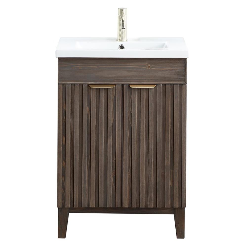 Palos 24" Single Bath Vanity in Spruce Antique Brown with White Ceramic Basin