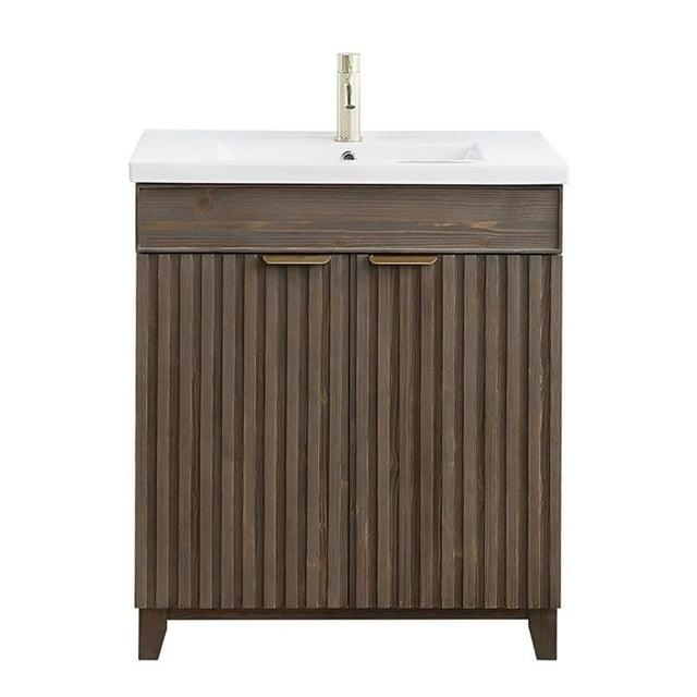 Palos 30" Single Bath Vanity in Spruce Antique Brown with White Ceramic Basin