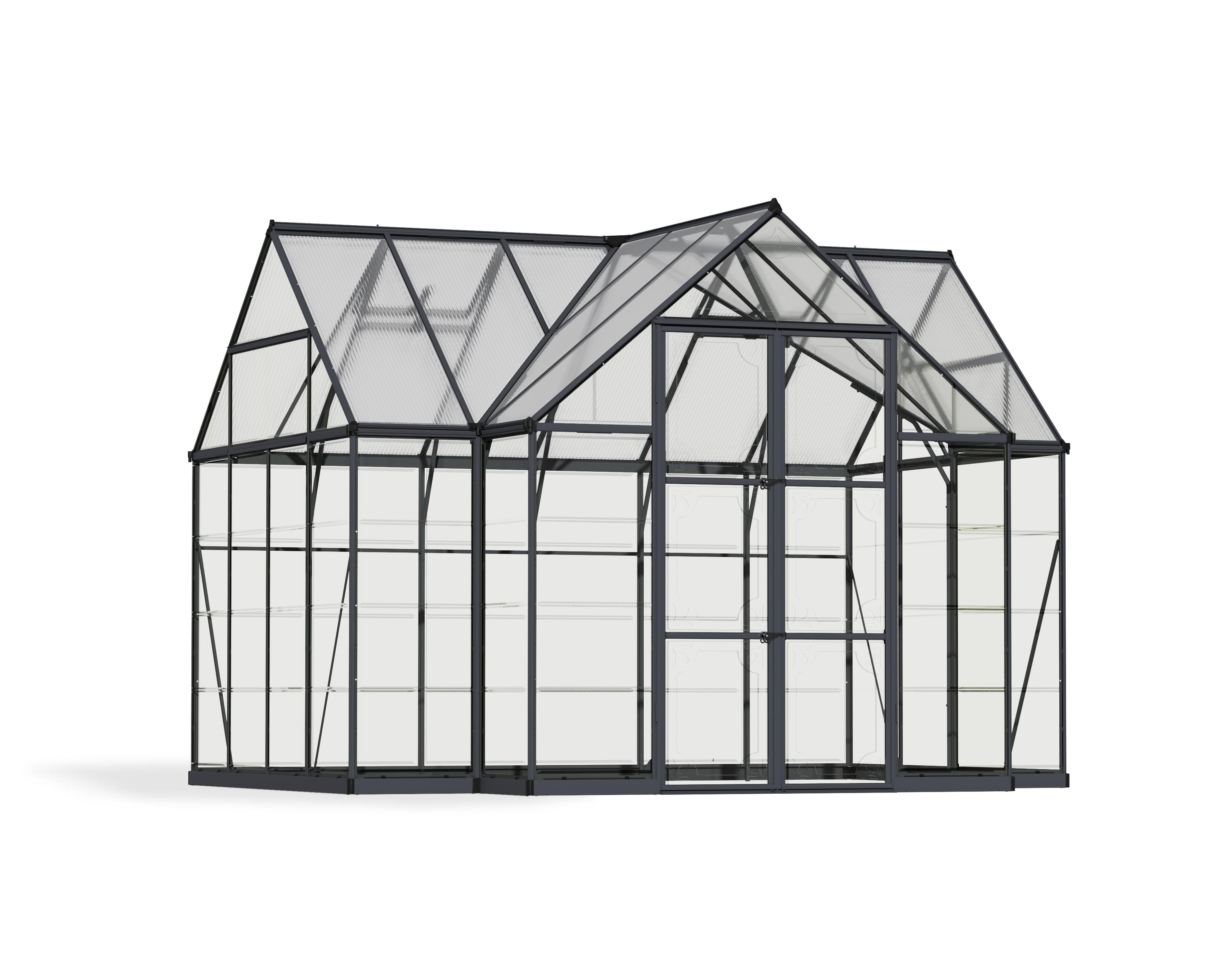 Palram - Canopia Four Season Chalet - 12' x 10' - Walk-In Hobby Greenhouse - Charcoal Gray - with 2 Roof Vents