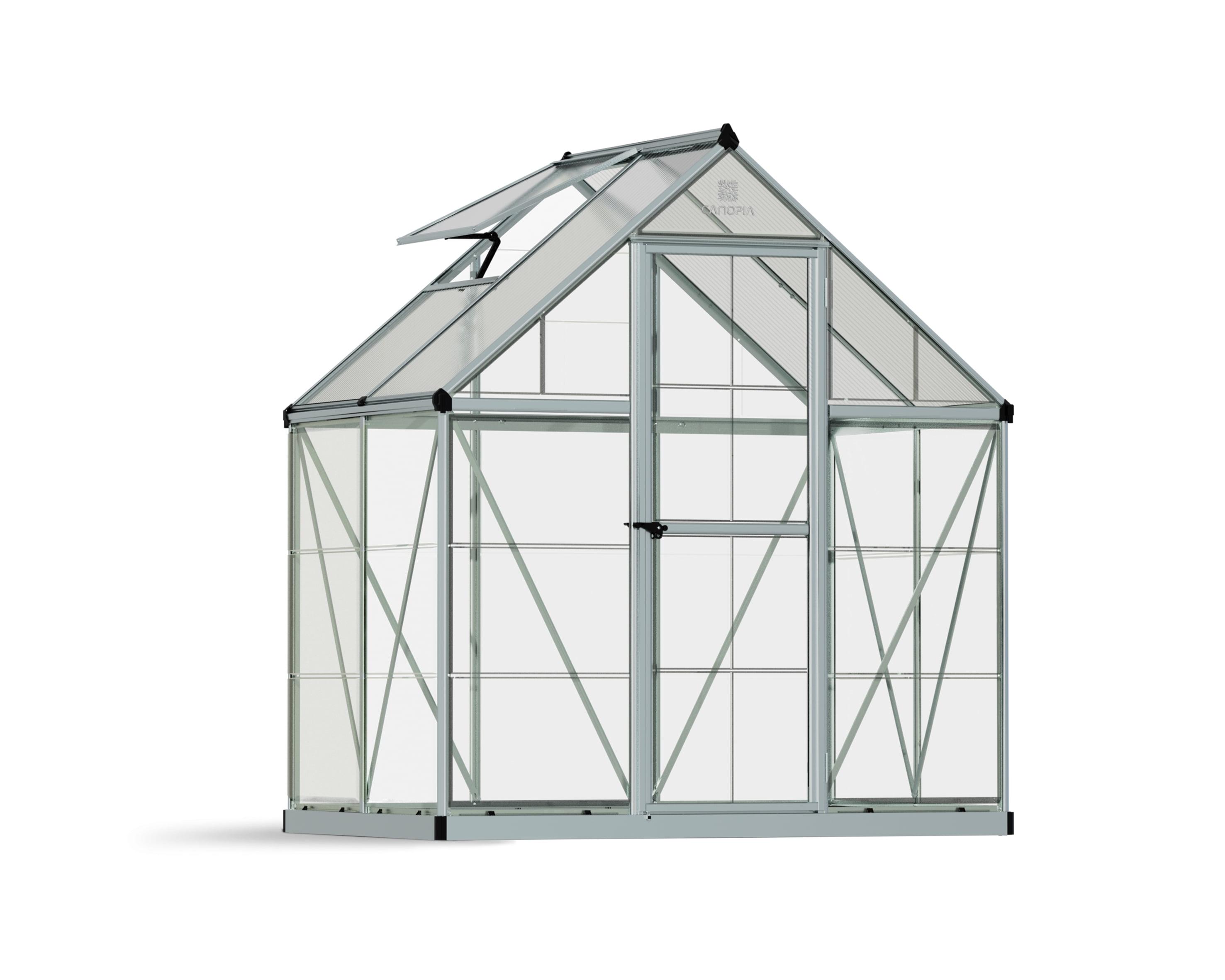 Silver Polycarbonate and Aluminum Hobby Greenhouse with Roof Vent