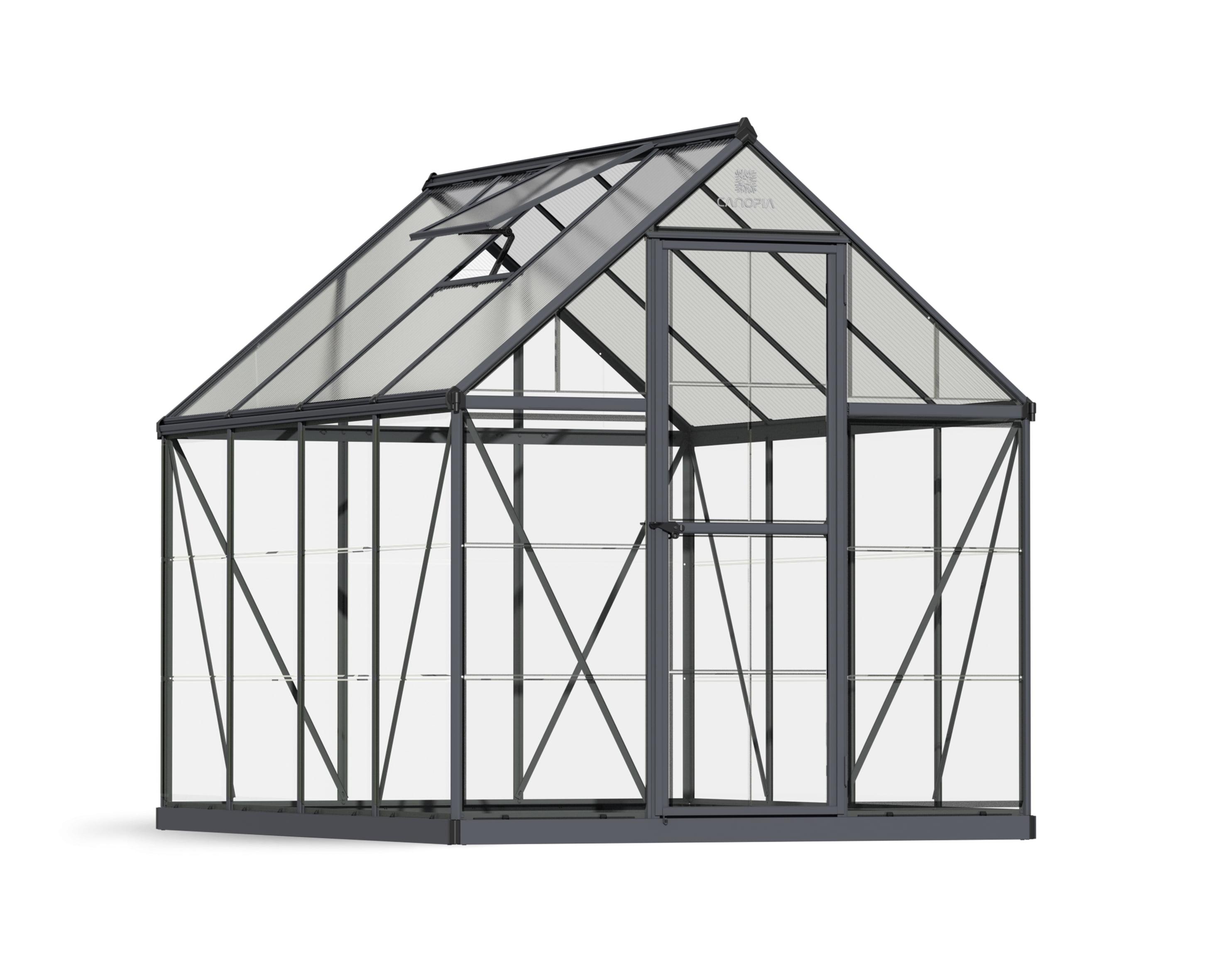 Palram - Canopia Hybrid 6' x 8' Polycarbonate/Aluminum Walk-In Greenhouse – Gray - with Roof Vent