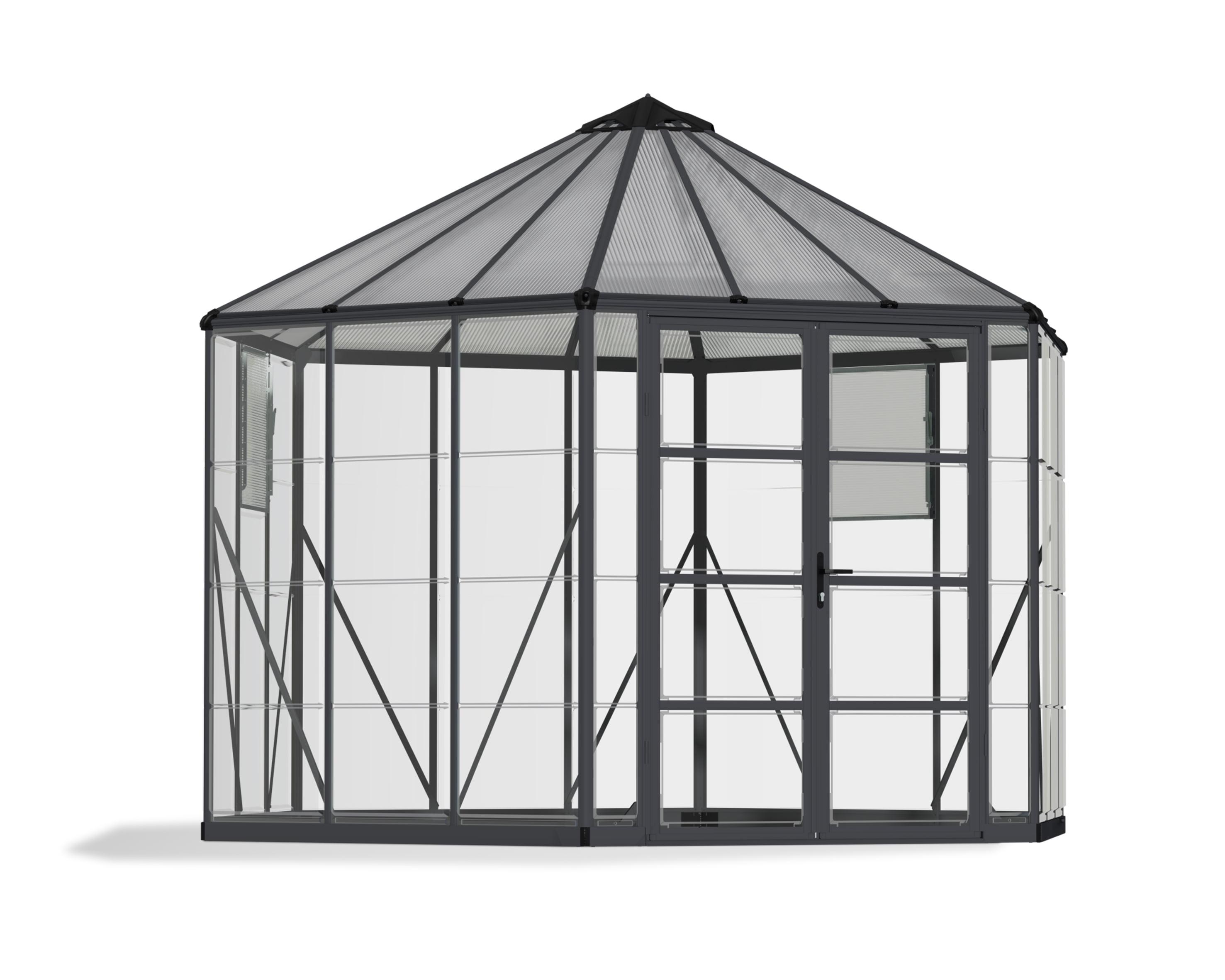 Large Gray Polycarbonate Hexagonal Greenhouse with Steel Base