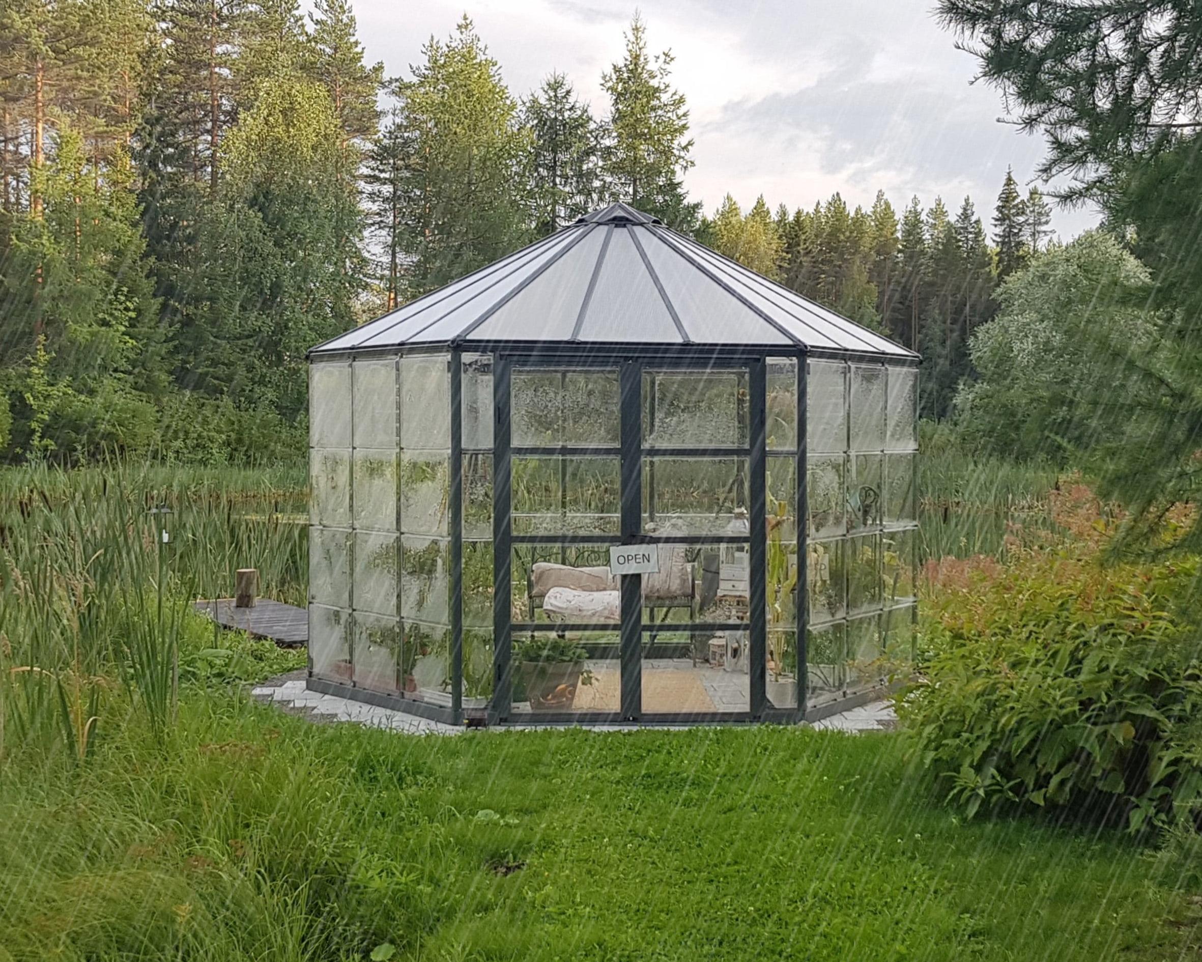 Canopia Palram - Canopia Oasis 12' x 10' Hexagonal Walk-In Hobby Polycarbonate Aluminum Frame Greenhouse Outdoor Living Structure - Gray