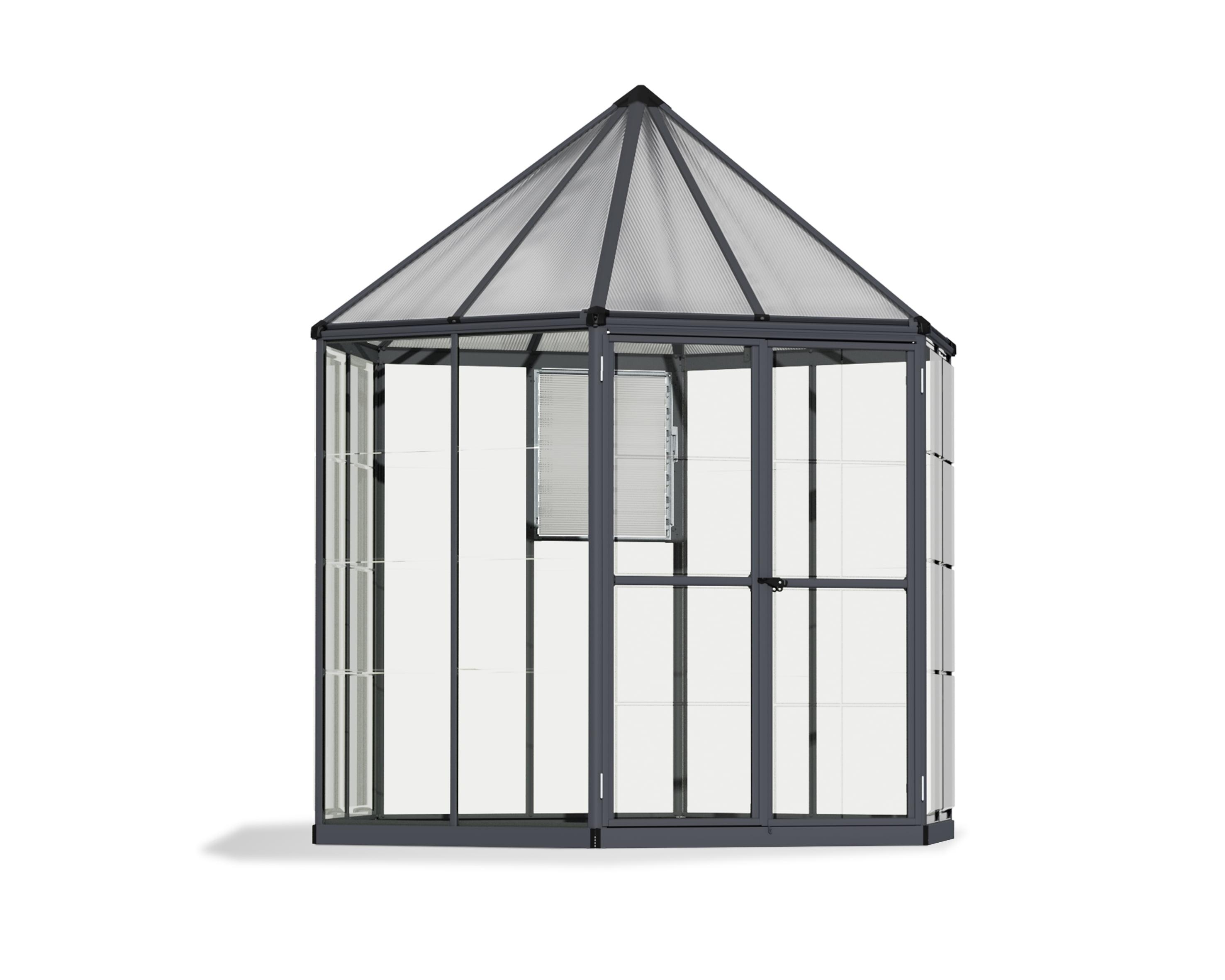 Oasis 7' x 8' Gray Polycarbonate Walk-In Greenhouse with Louver Window