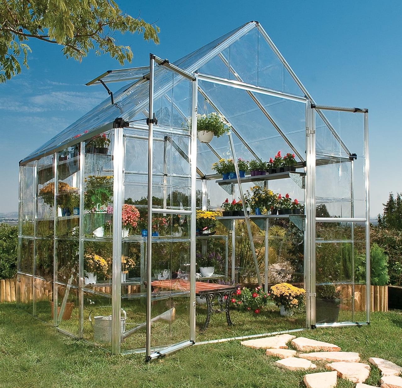 Palram - Canopia Snap & Grow 8' x 8' Polycarbonate/Aluminum Walk-In Greenhouse – Silver - with Roof Vent