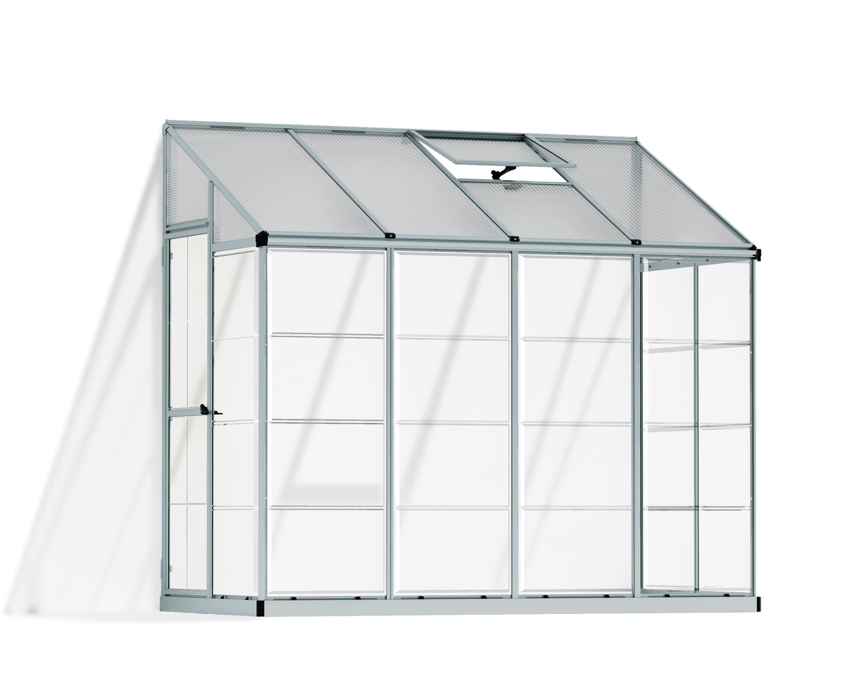 Palram Hybrid Lean-To - 4' x 8' - Silver - Walk-In Greenhouse