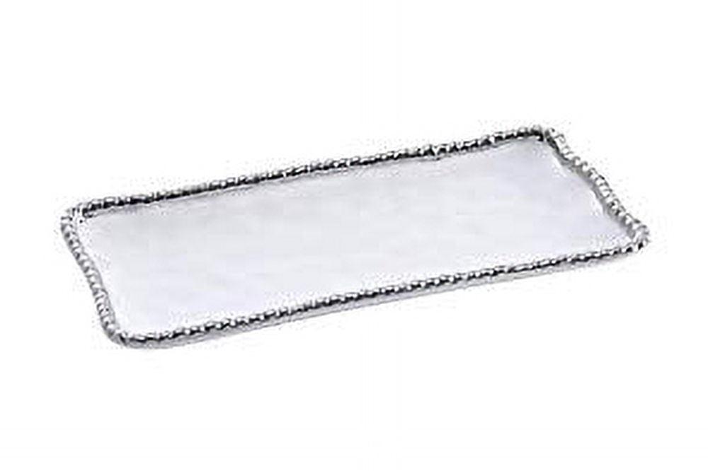 White Porcelain Rectangular Tray with Silver Beaded Rim