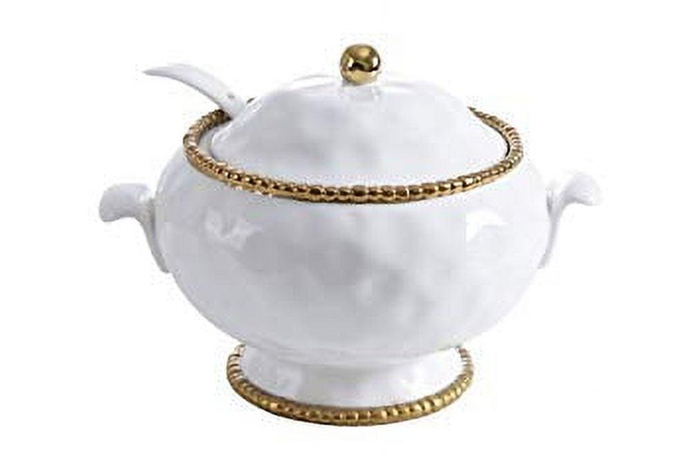 White and Gold Porcelain Soup Tureen with Ladle