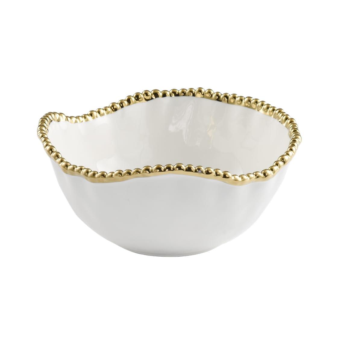 White and Gold Porcelain Medium Salad Bowl