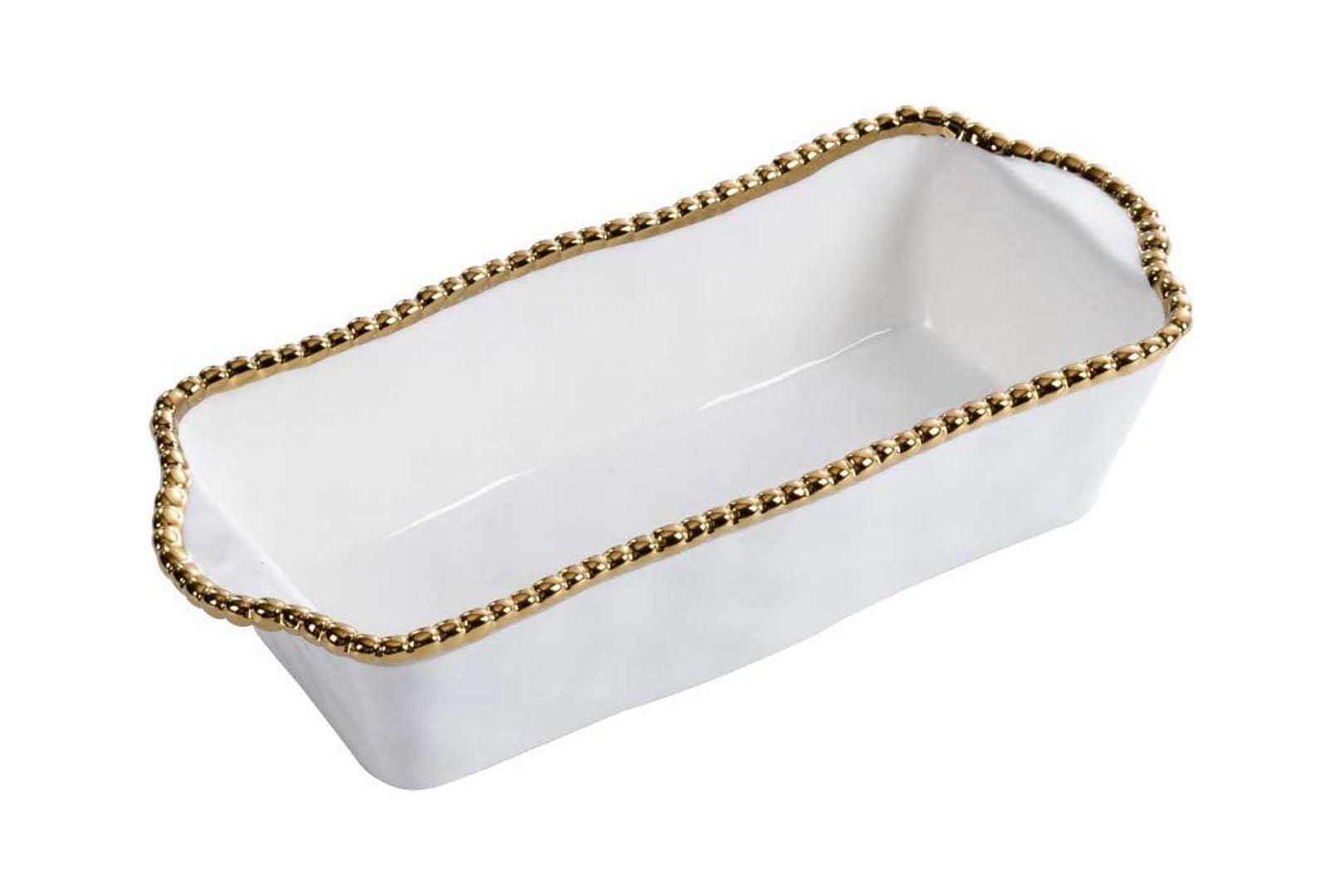 Sienna White and Gold Porcelain Loaf Baking Dish